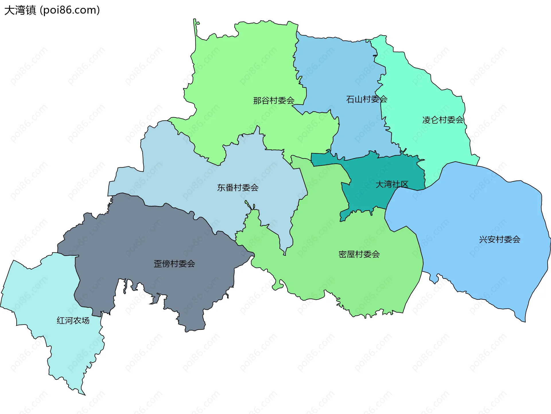 大湾镇边界地图(五级行政区划)