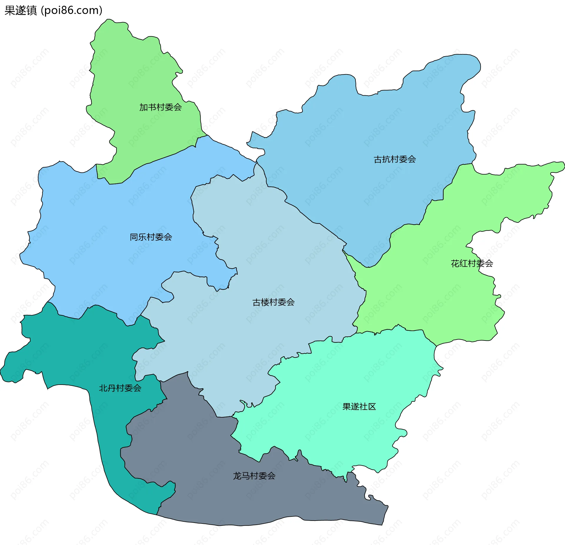 果遂镇边界地图(五级行政区划)