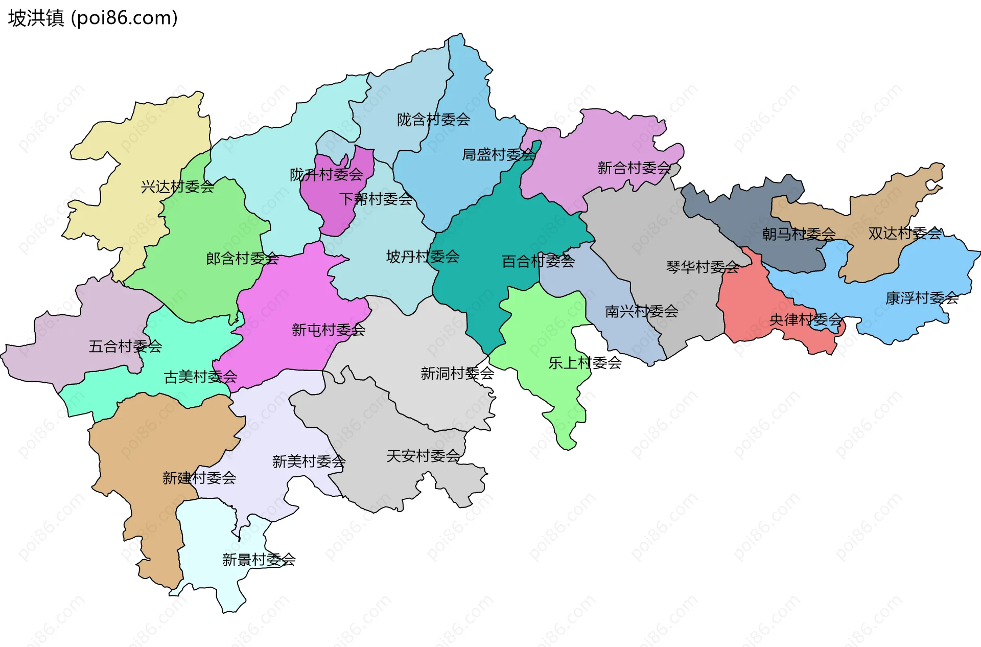 坡洪镇边界地图(五级行政区划)