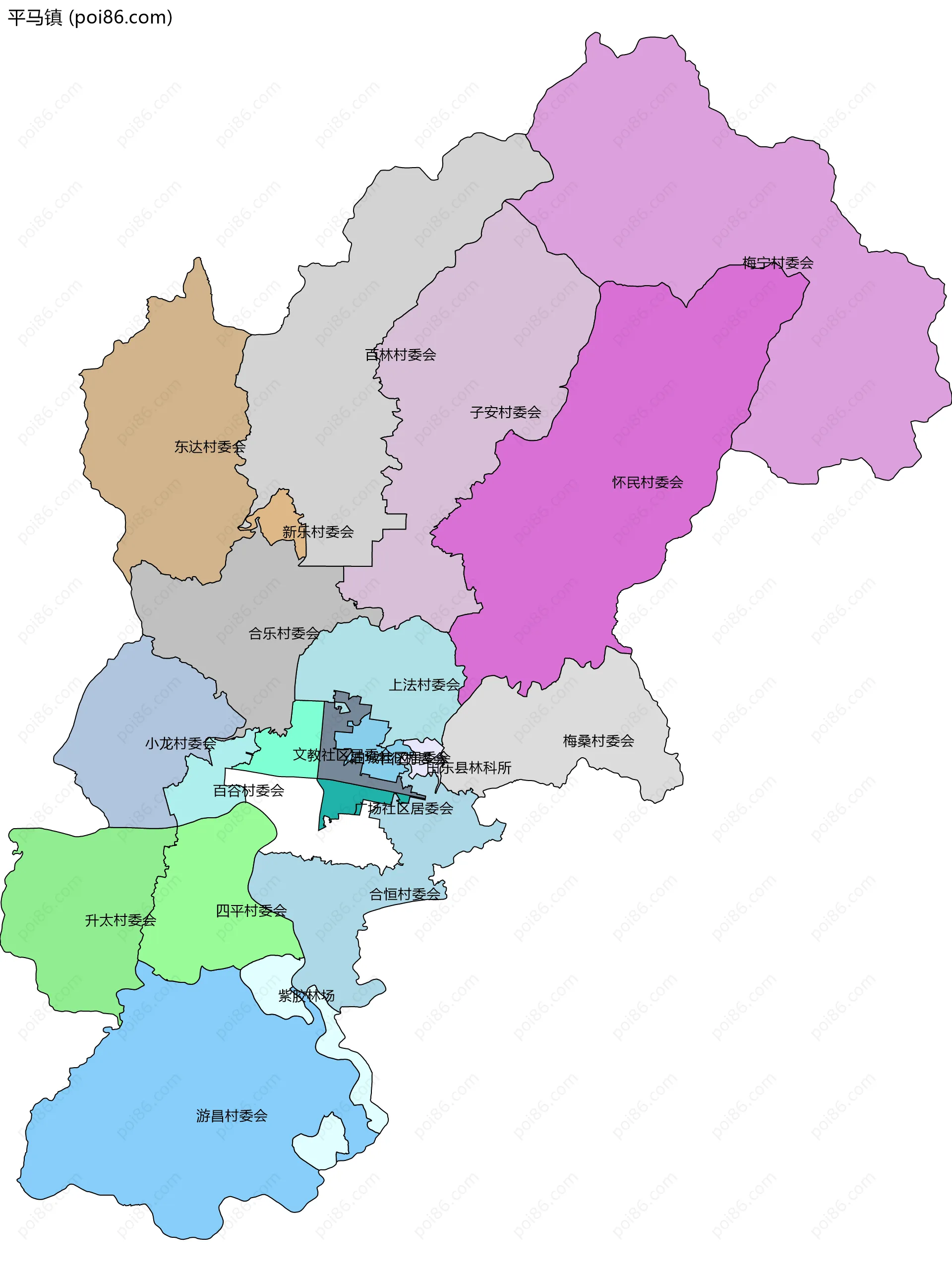 平马镇边界地图(五级行政区划)