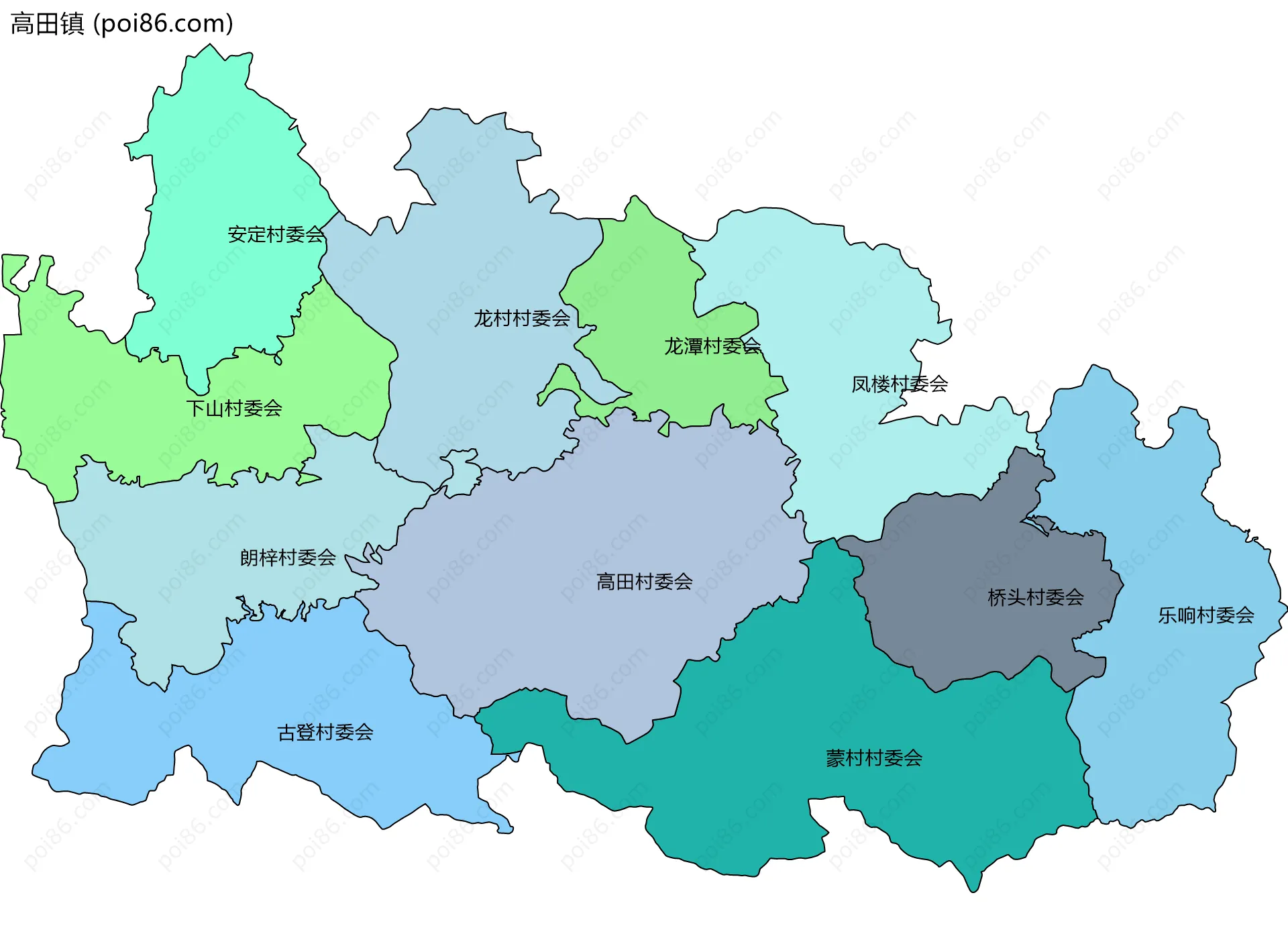 高田镇边界地图(五级行政区划)