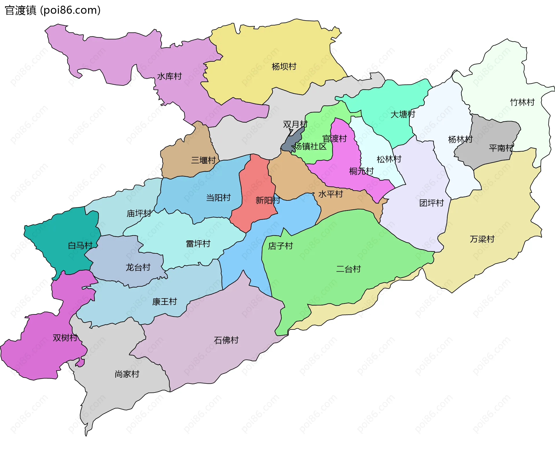 官渡镇边界地图(五级行政区划)