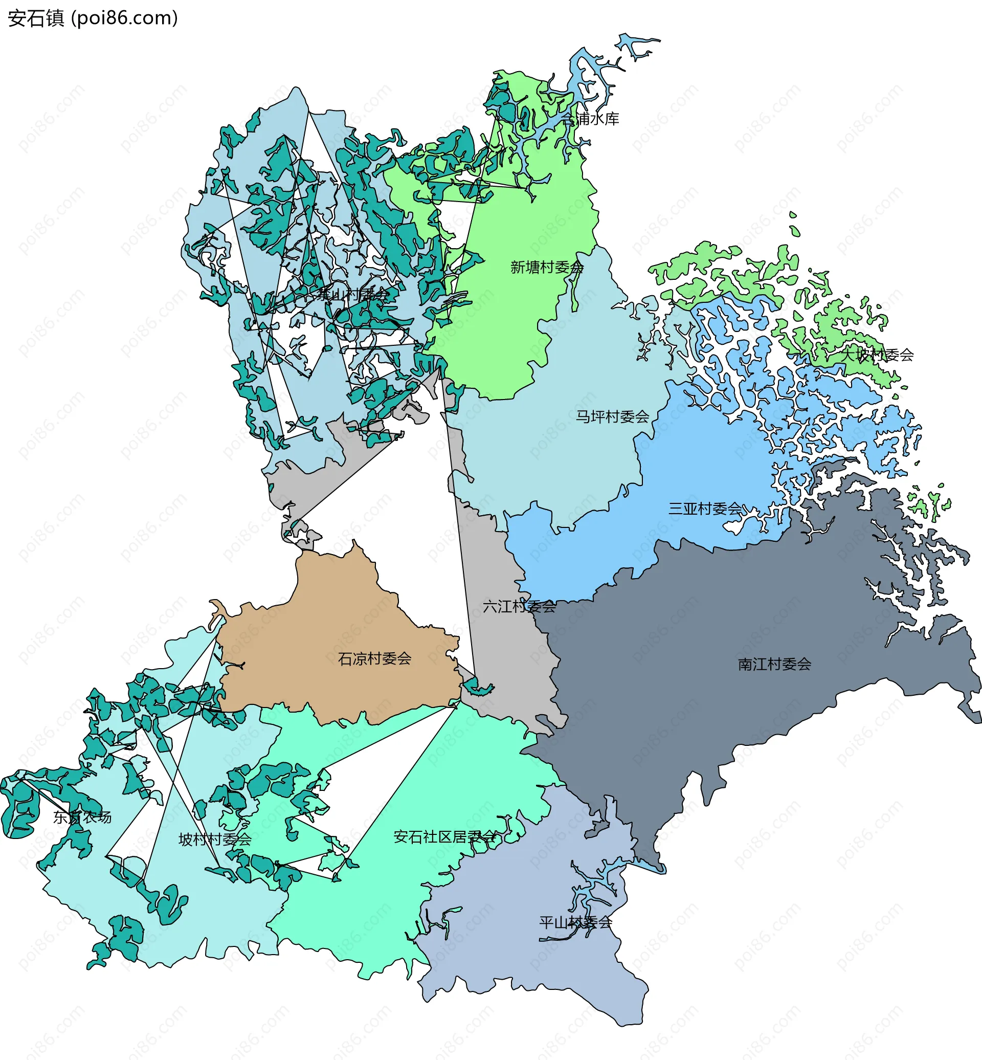安石镇边界地图(五级行政区划)
