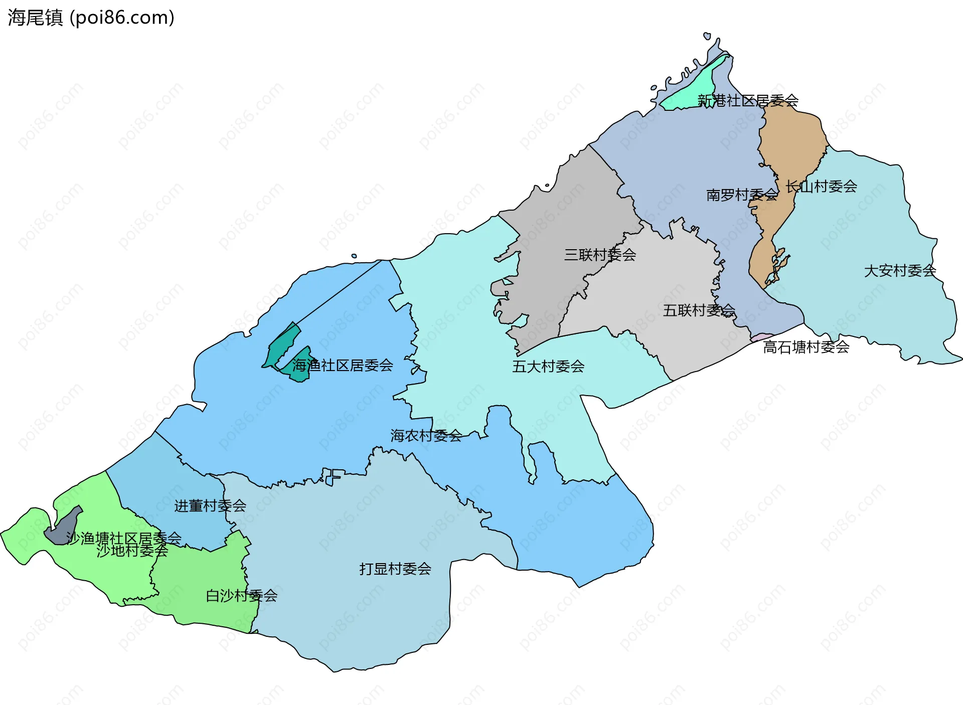 海尾镇边界地图(五级行政区划)