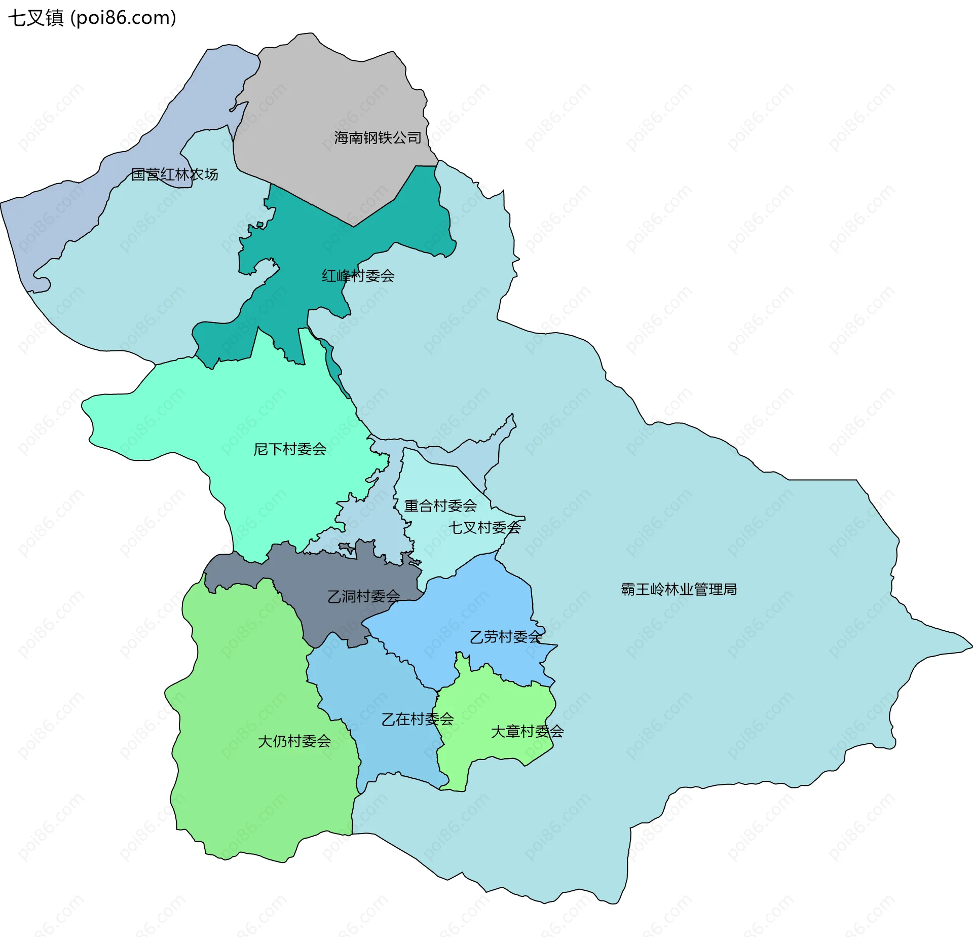七叉镇边界地图(五级行政区划)