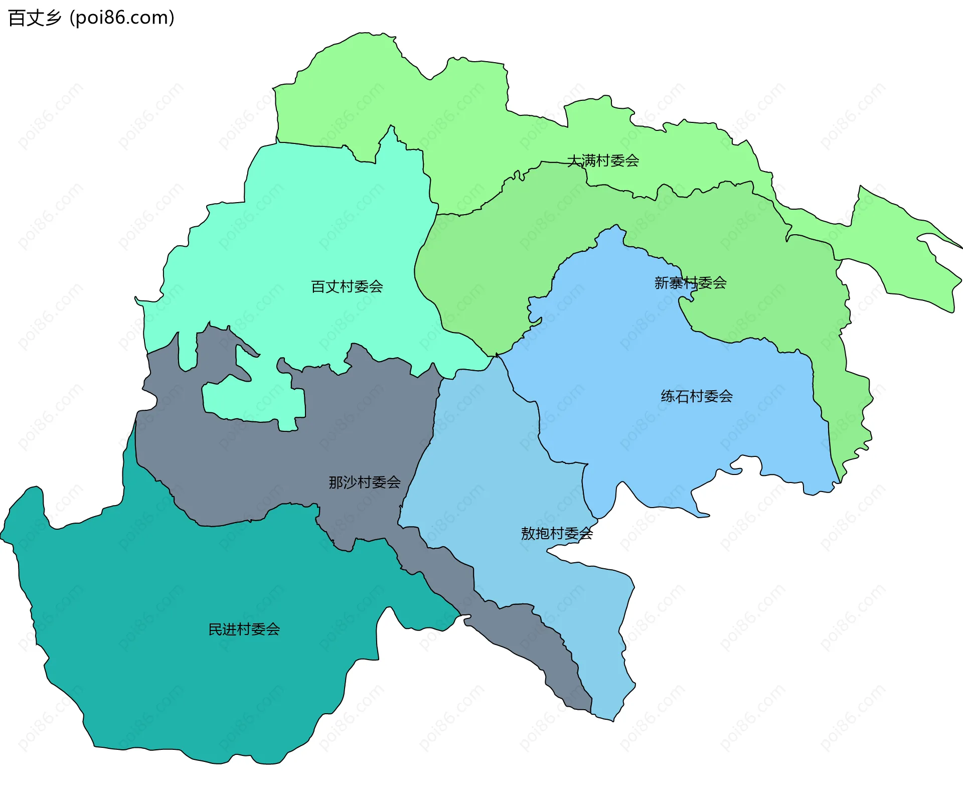 百丈乡边界地图(五级行政区划)