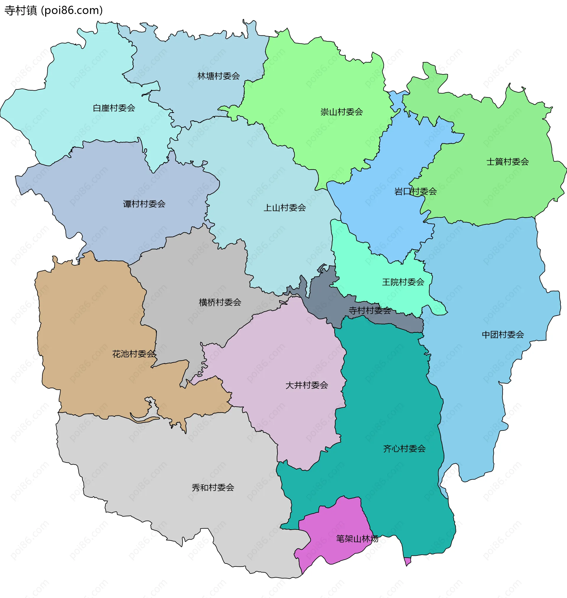 寺村镇边界地图(五级行政区划)