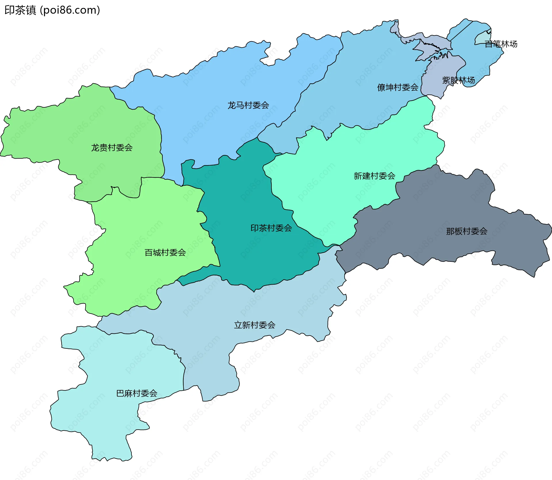 印茶镇边界地图(五级行政区划)