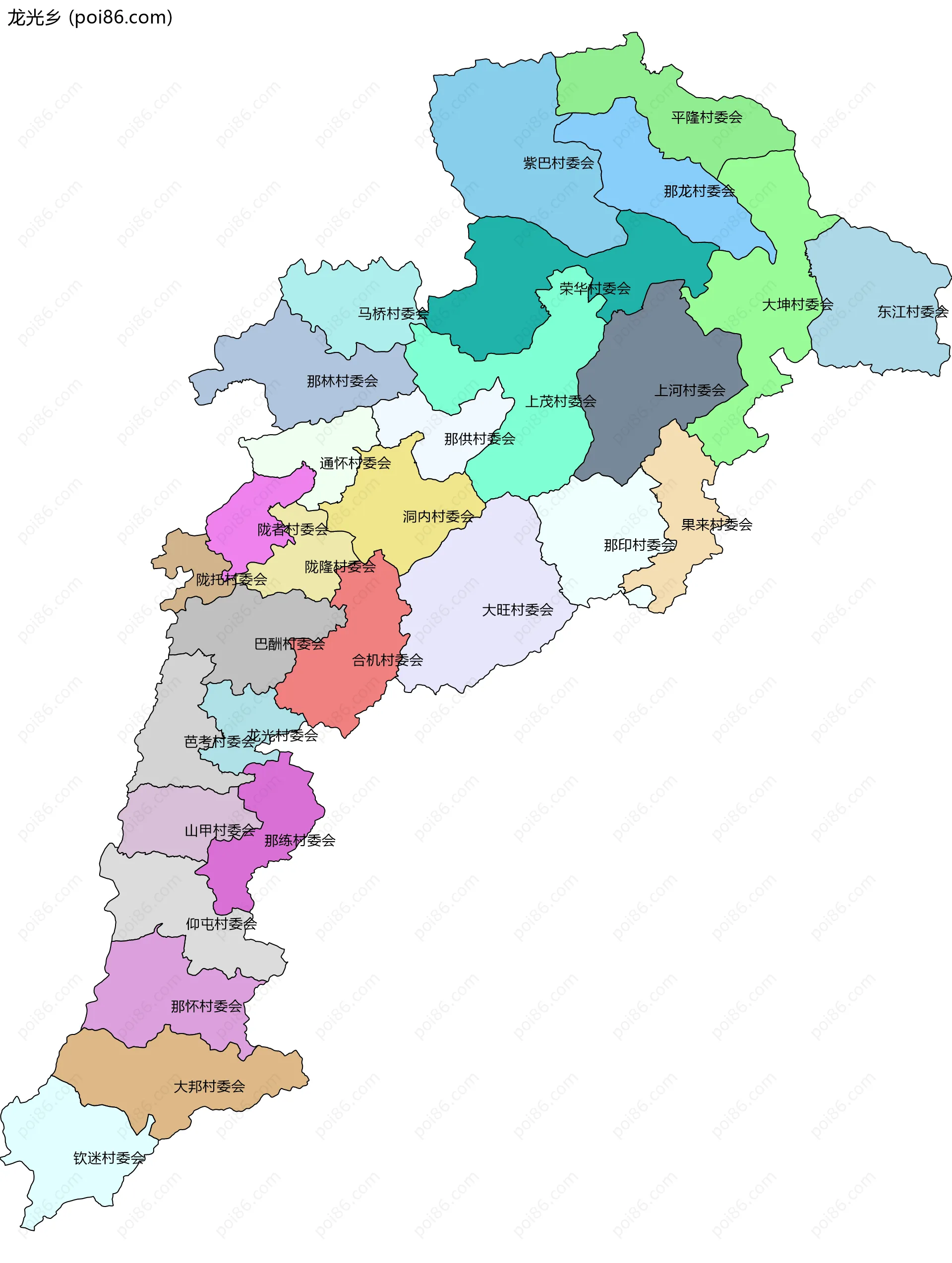 龙光乡边界地图(五级行政区划)