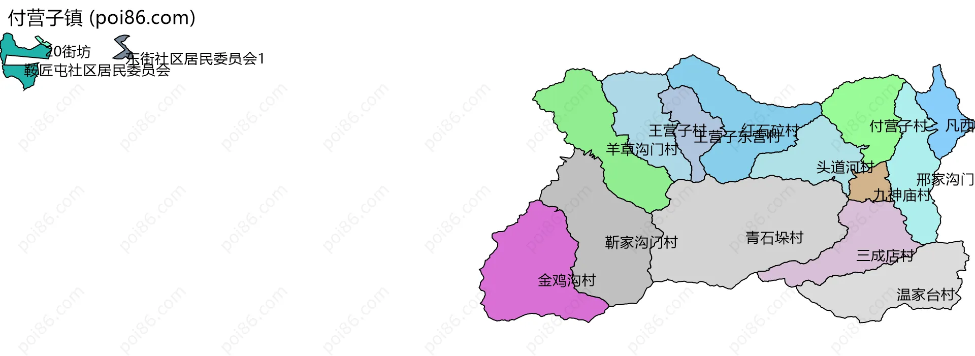 付营子镇边界地图(五级行政区划)