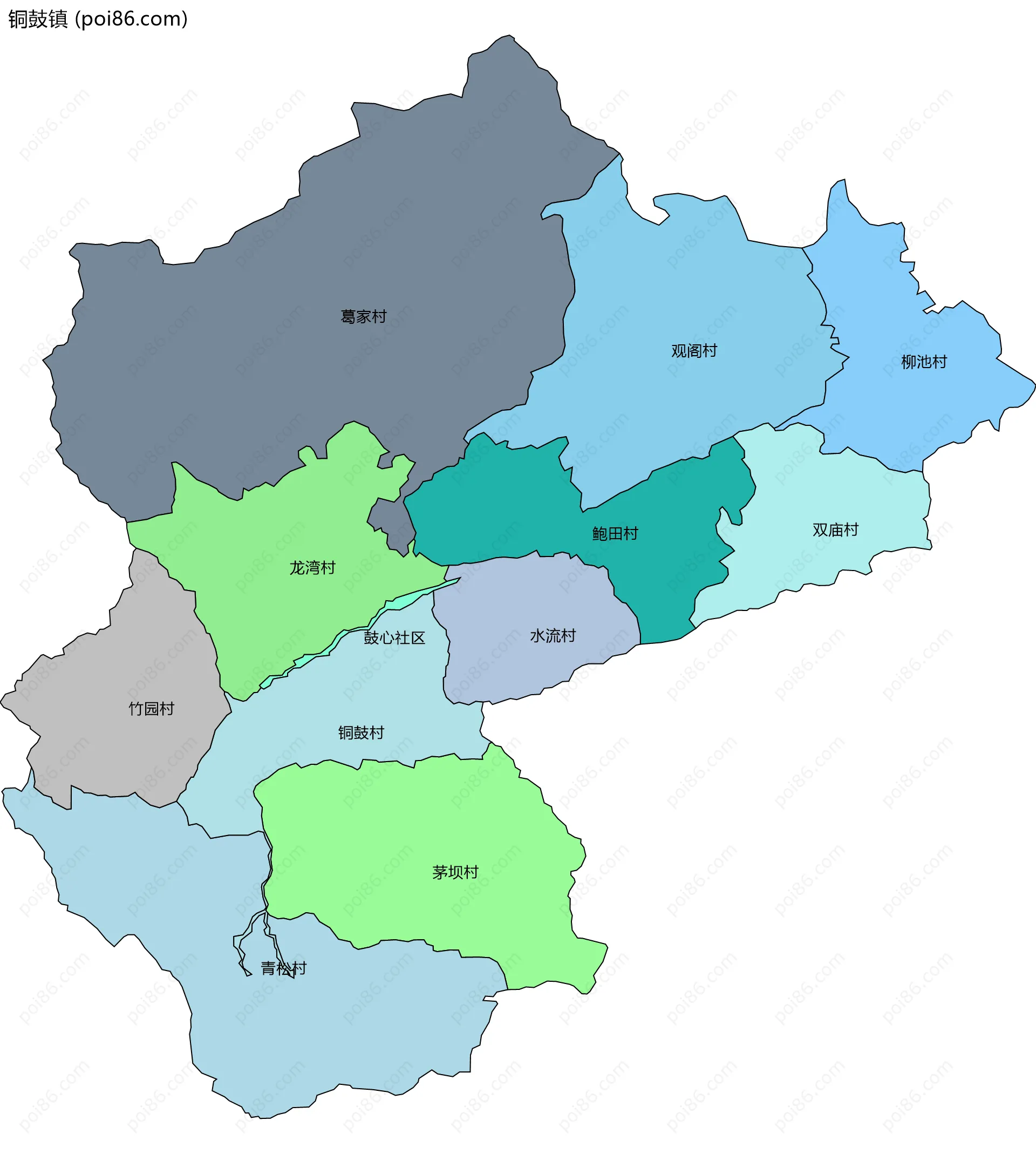 铜鼓镇边界地图(五级行政区划)