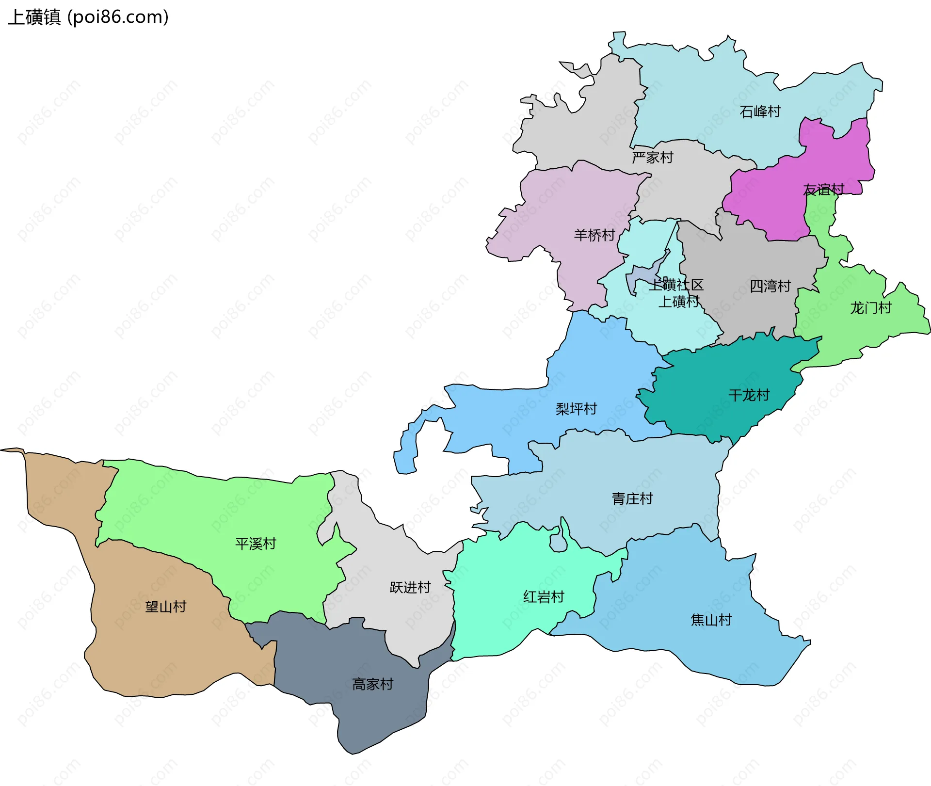 上磺镇边界地图(五级行政区划)