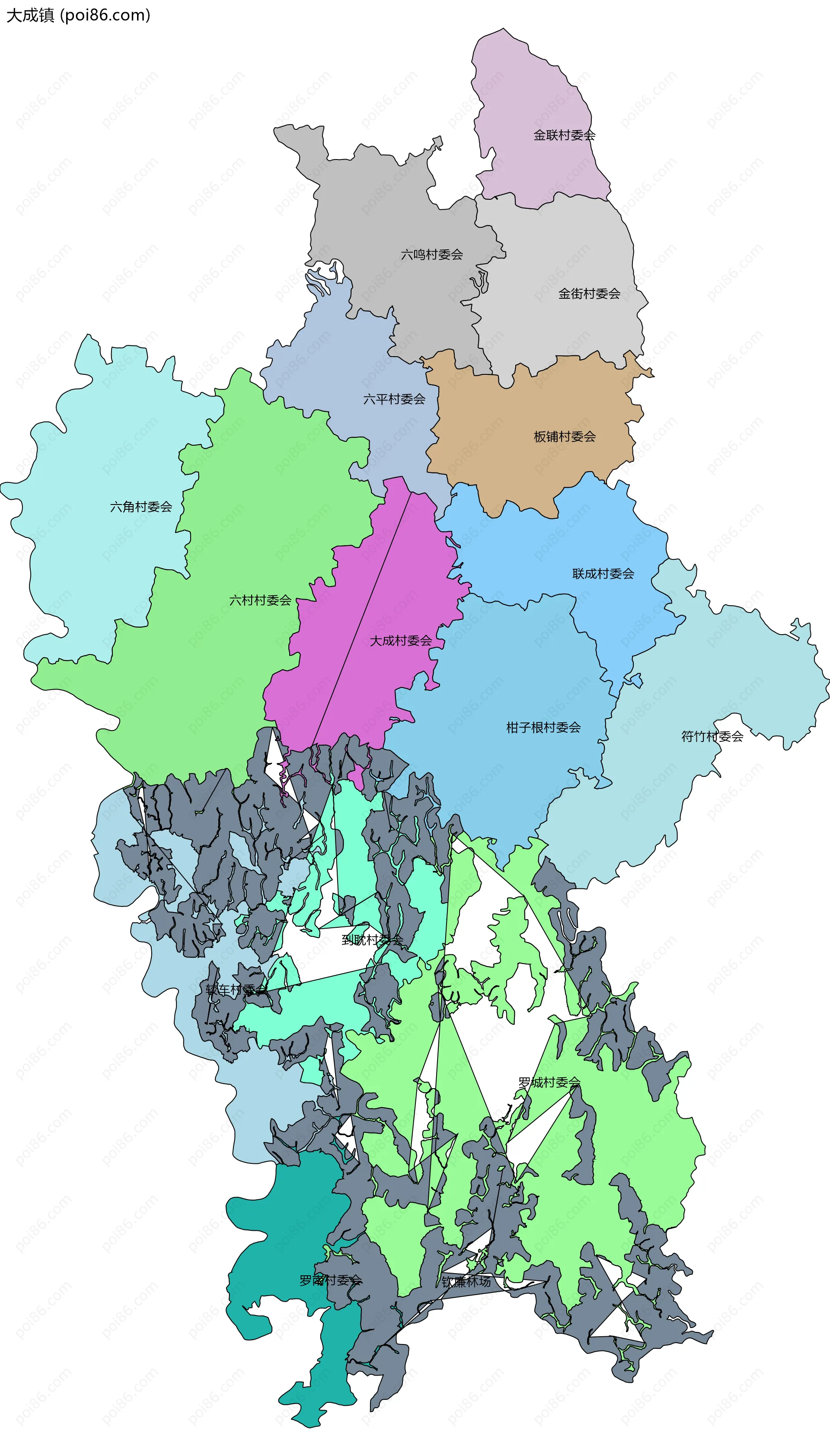 大成镇边界地图(五级行政区划)