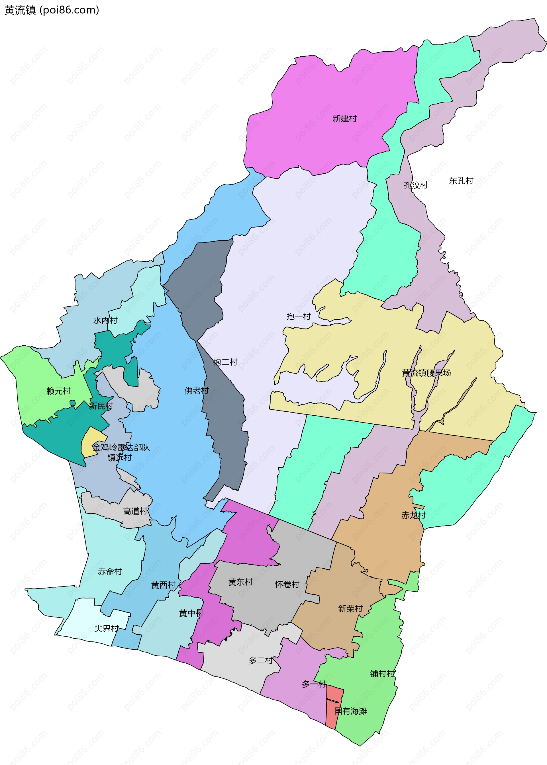 黄流镇边界地图(五级行政区划)