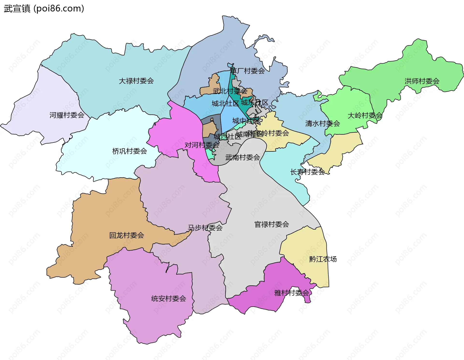 武宣镇边界地图(五级行政区划)