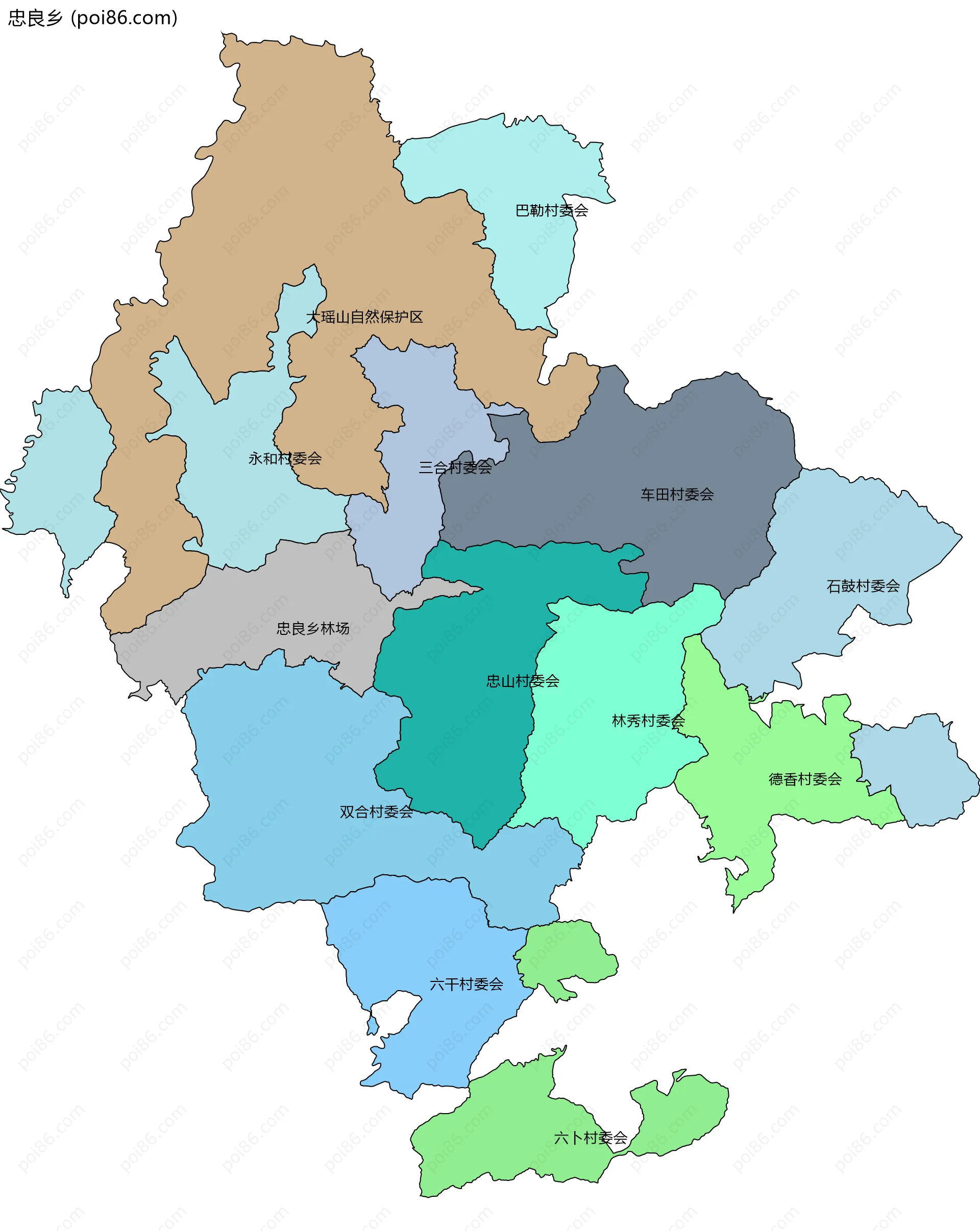 忠良乡边界地图(五级行政区划)