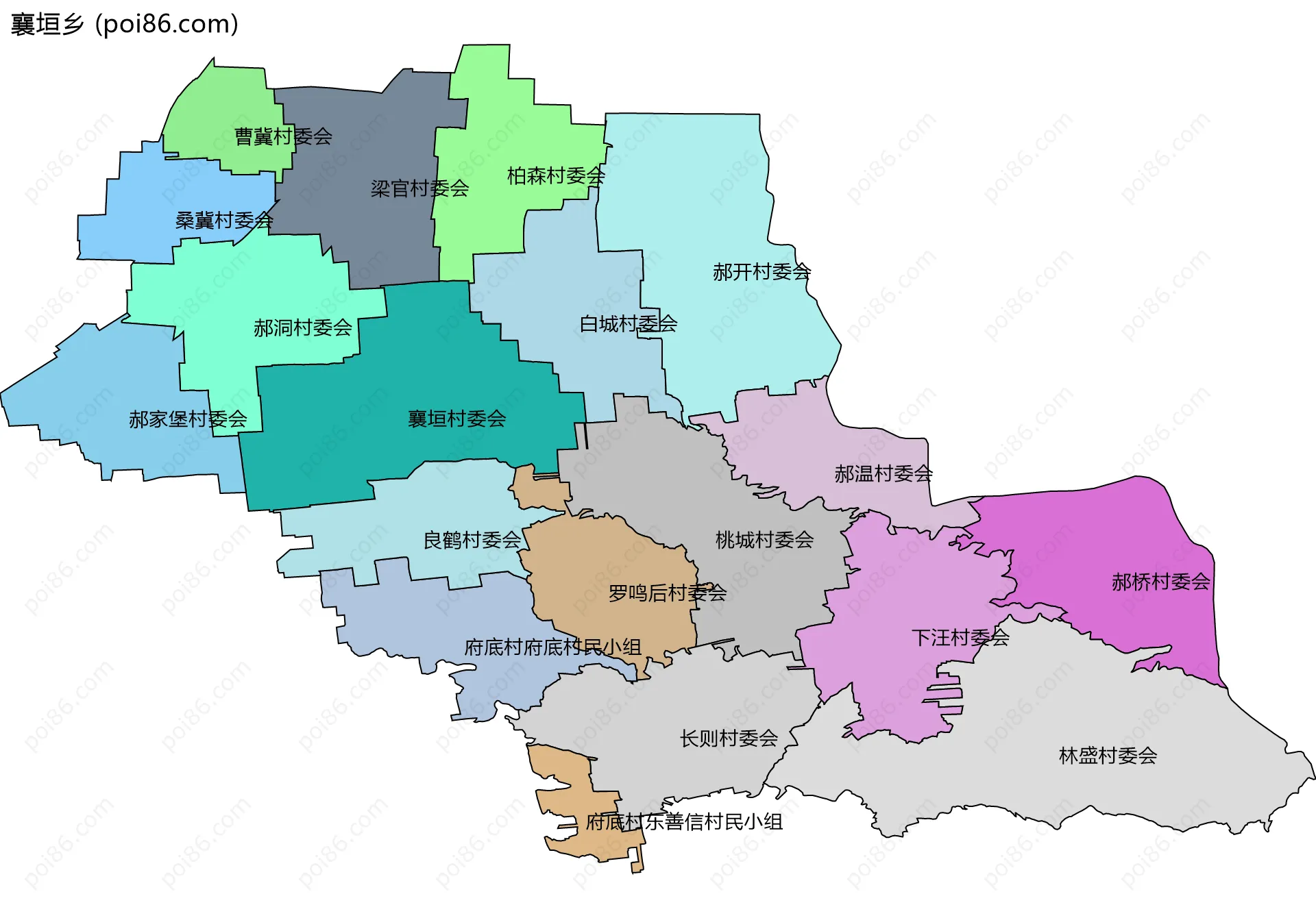 襄垣乡边界地图(五级行政区划)