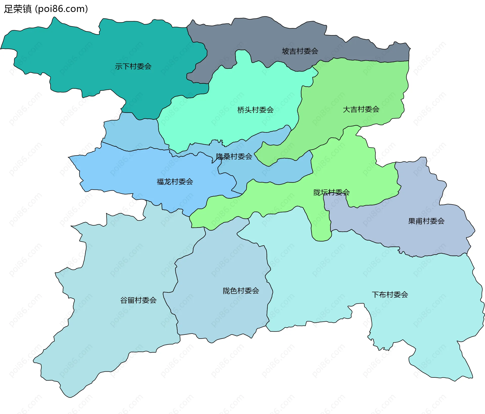 足荣镇边界地图(五级行政区划)