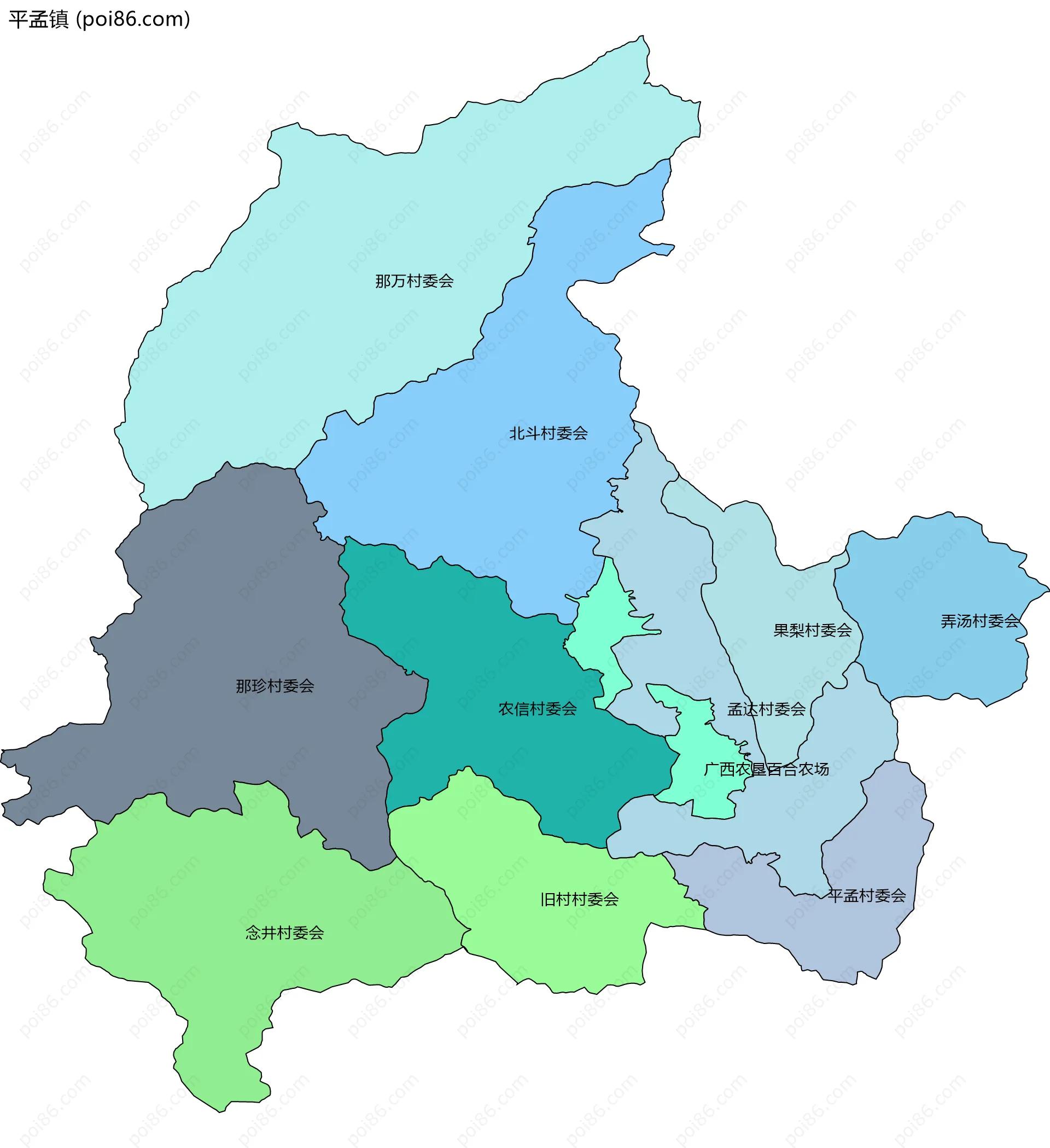 平孟镇边界地图(五级行政区划)