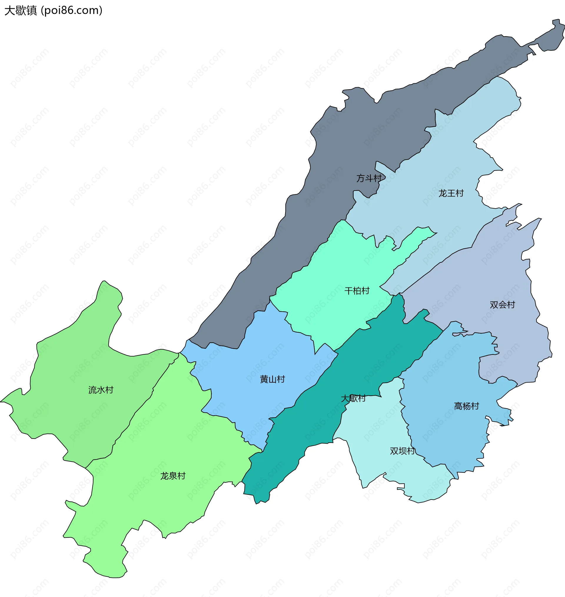 大歇镇边界地图(五级行政区划)