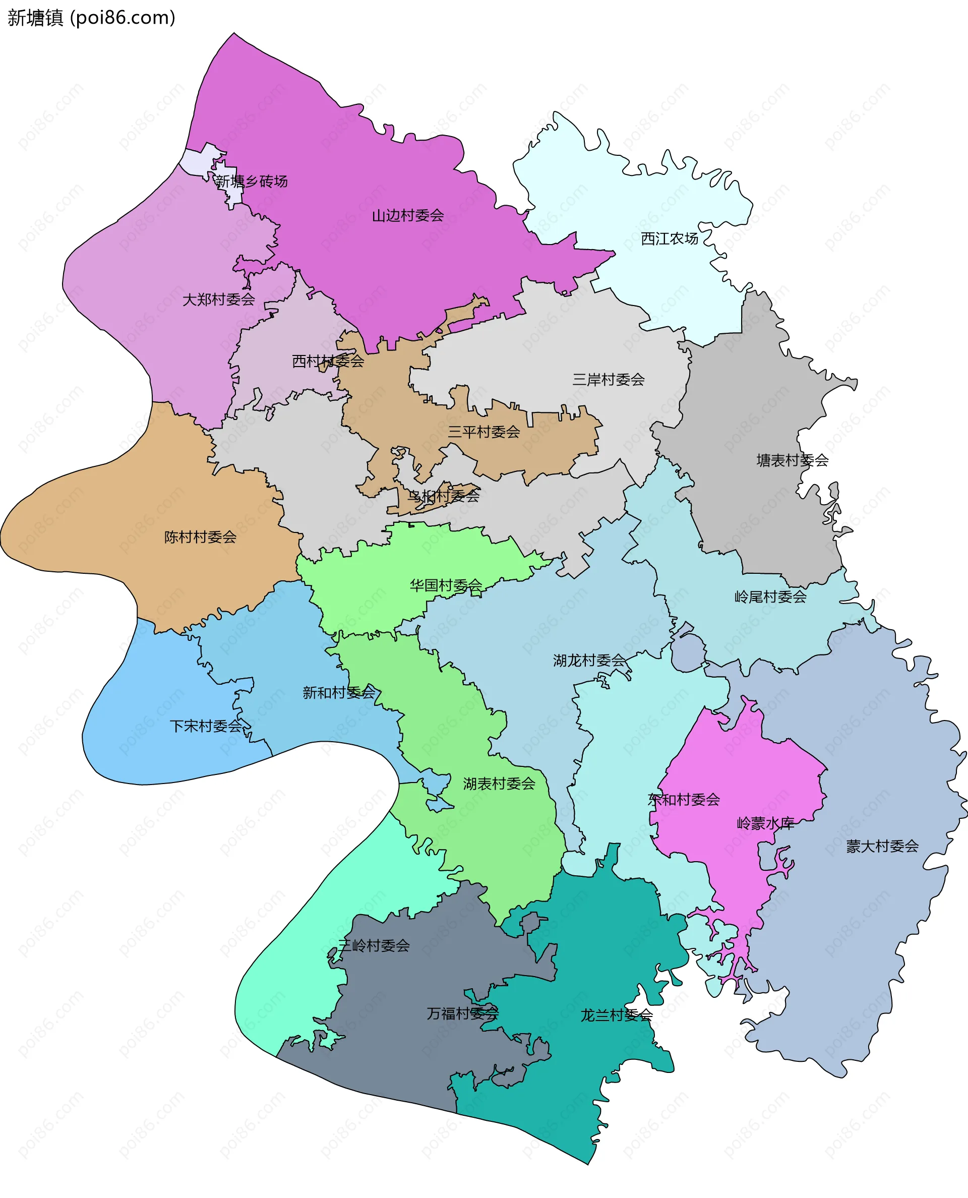 新塘镇边界地图(五级行政区划)