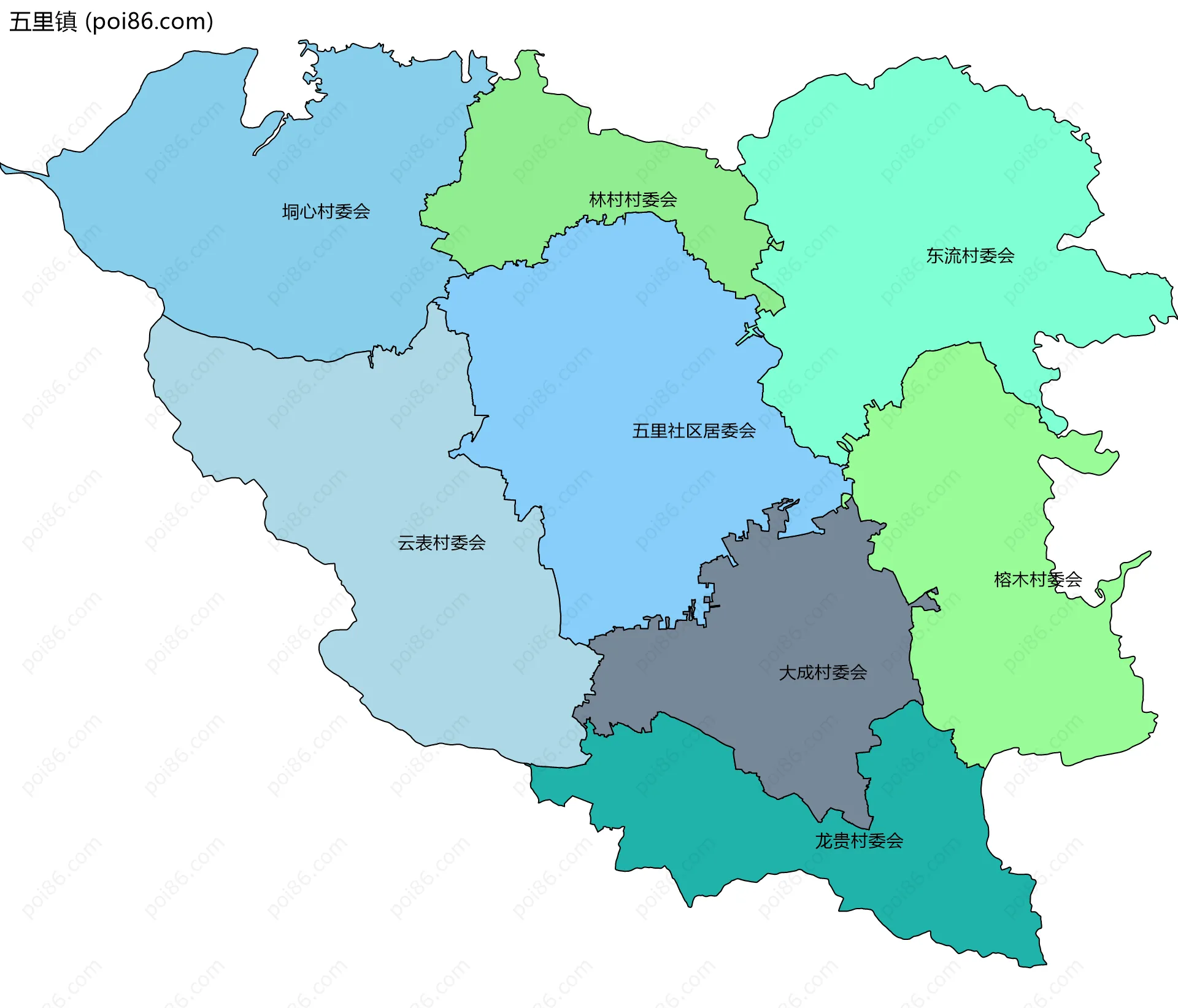 五里镇边界地图(五级行政区划)