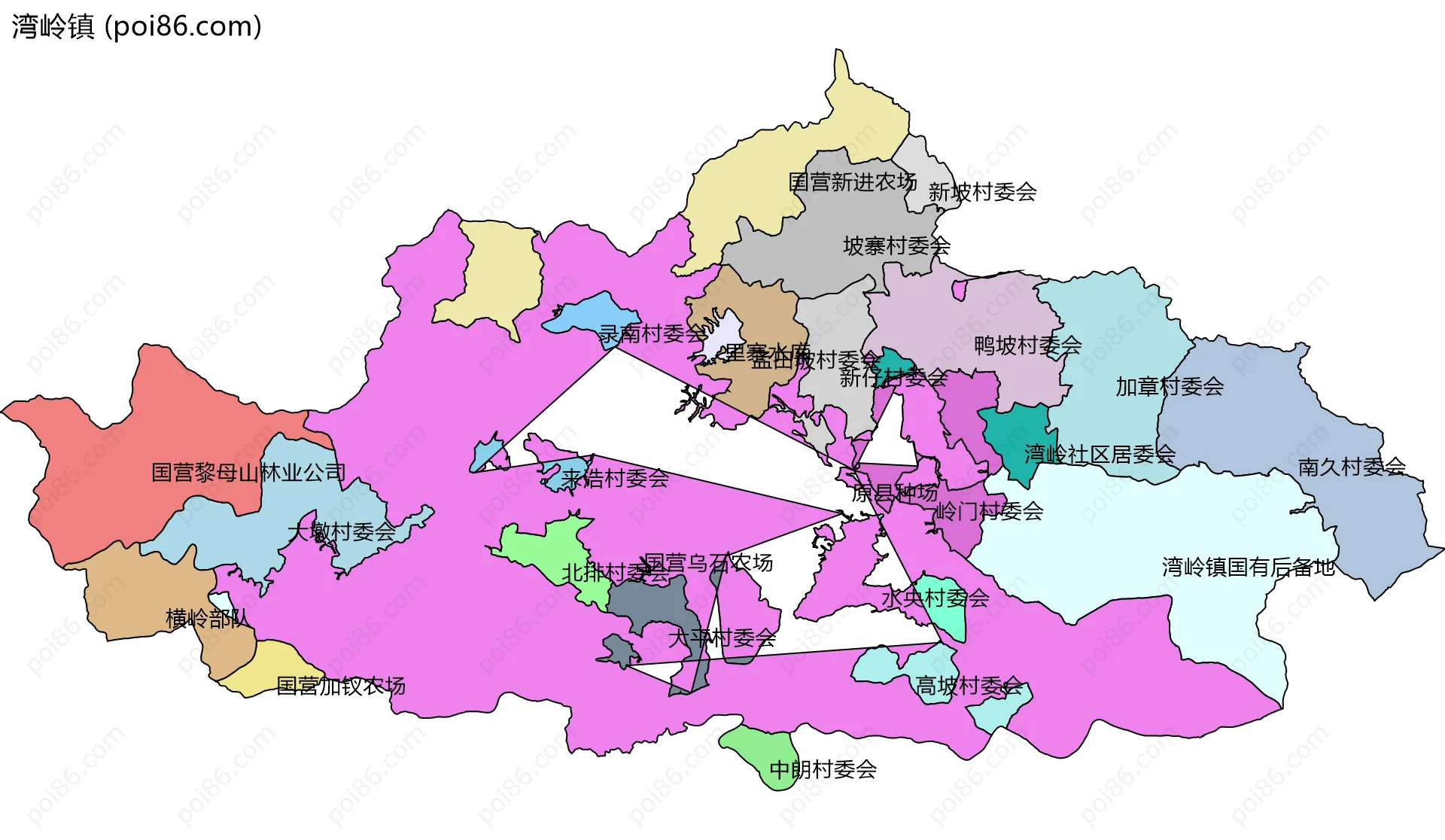 湾岭镇边界地图(五级行政区划)