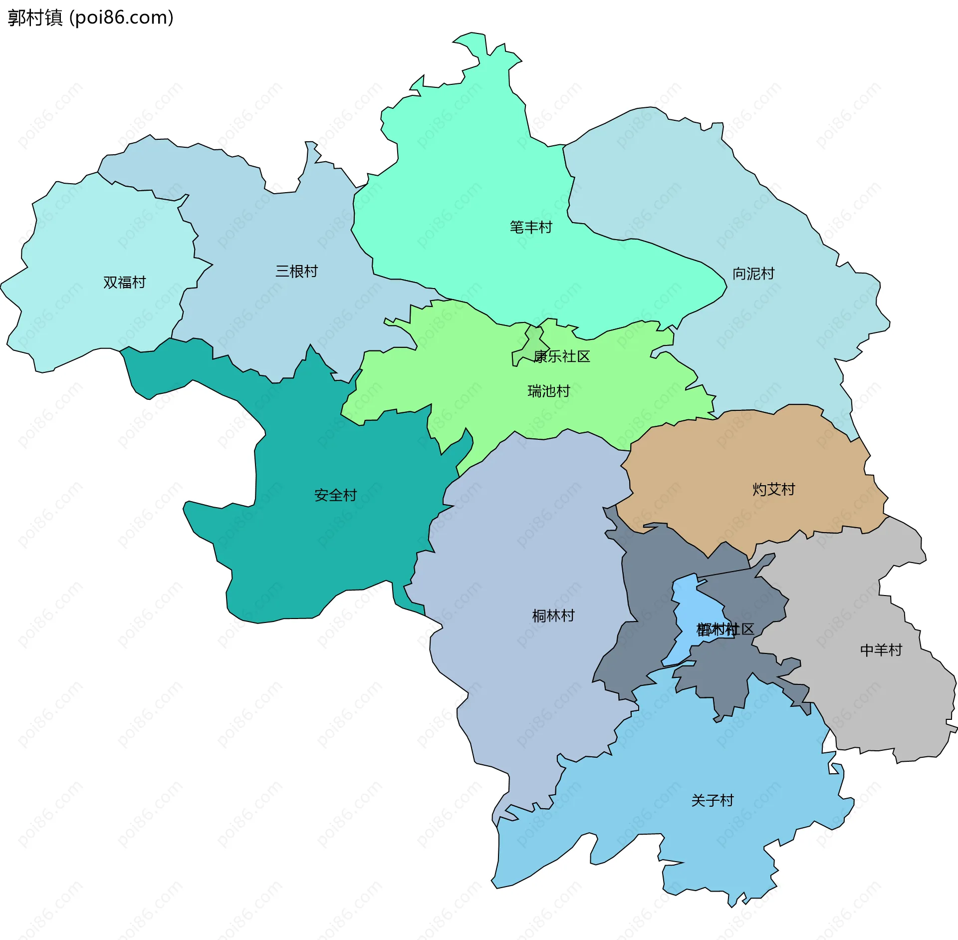 郭村镇边界地图(五级行政区划)