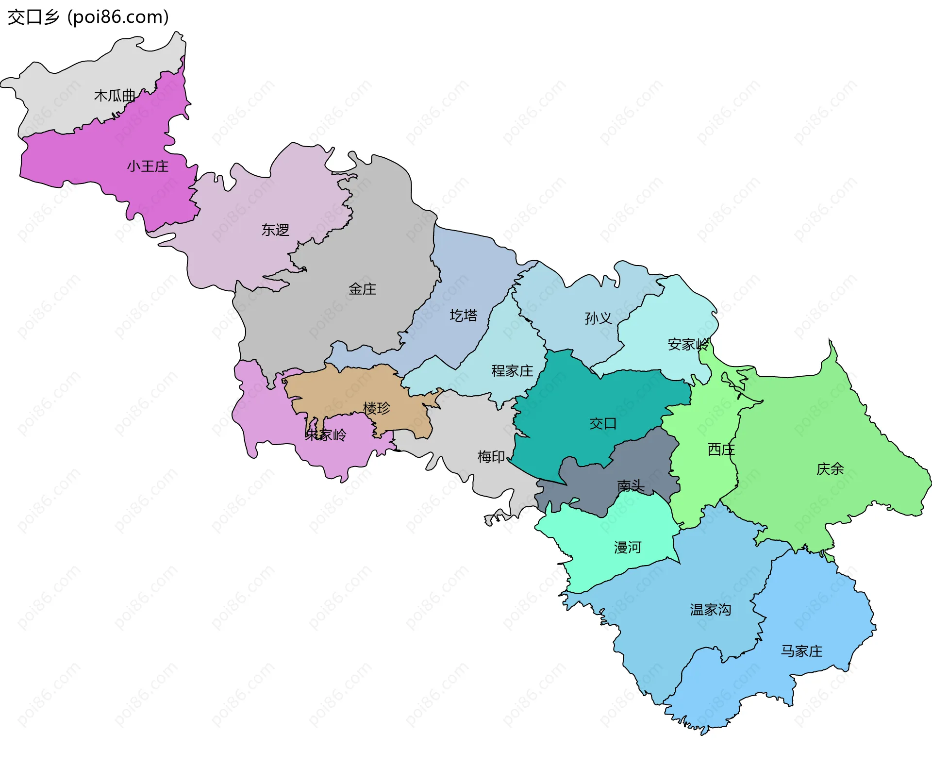 交口乡边界地图(五级行政区划)