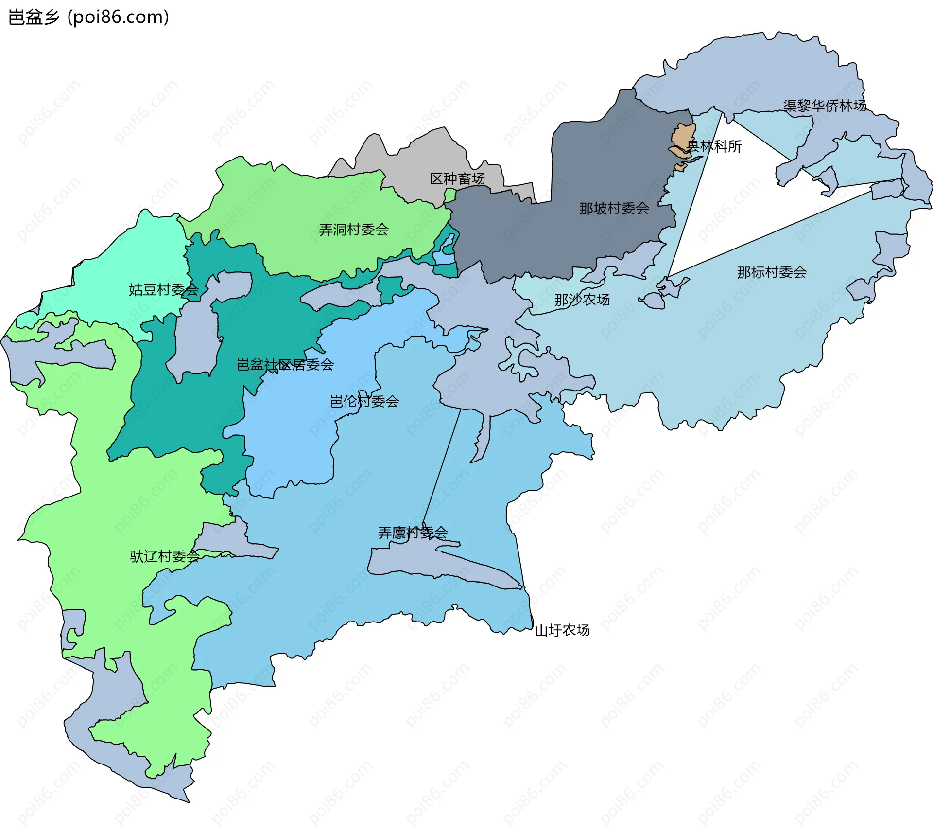岜盆乡边界地图(五级行政区划)