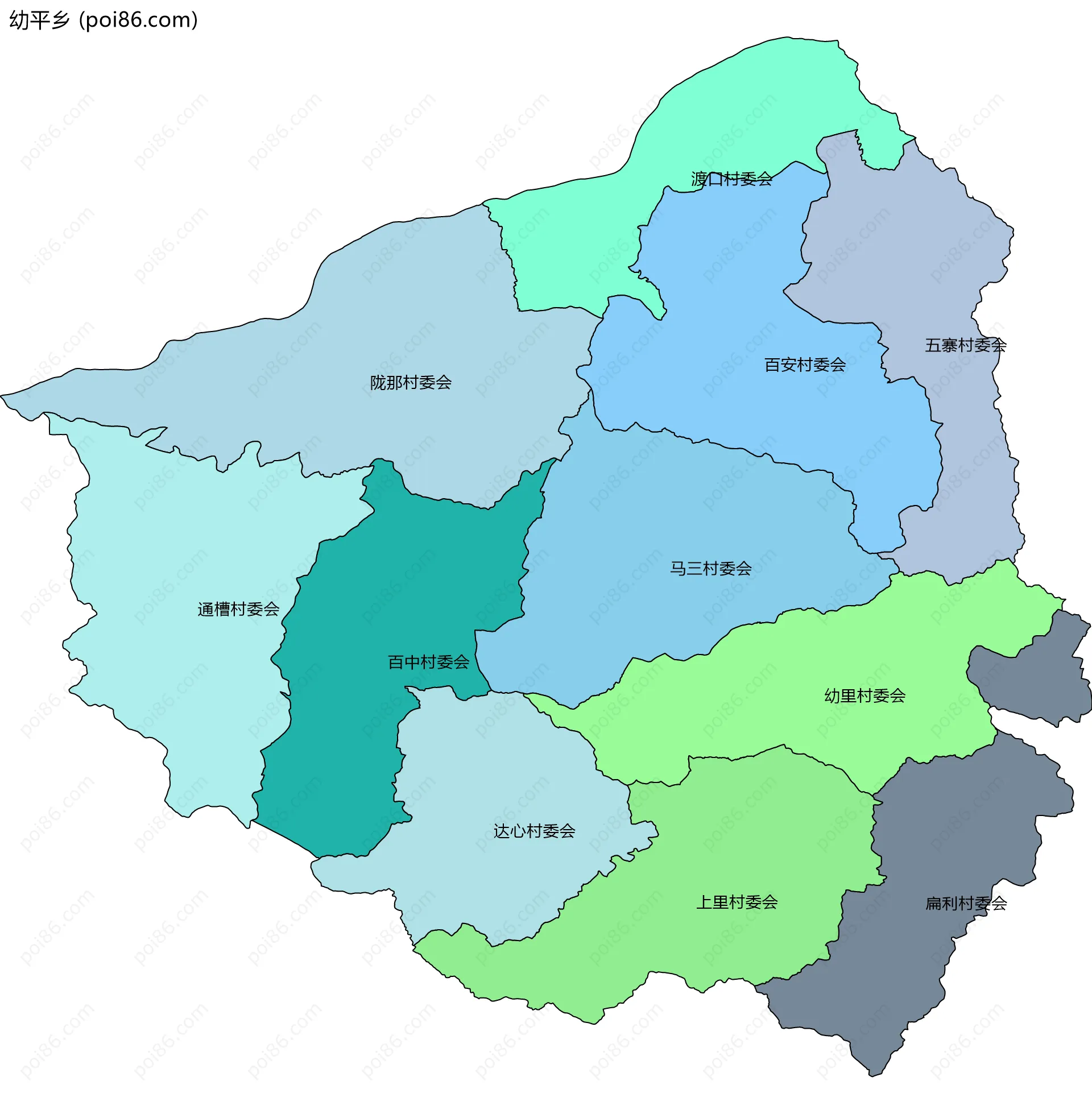 幼平乡边界地图(五级行政区划)