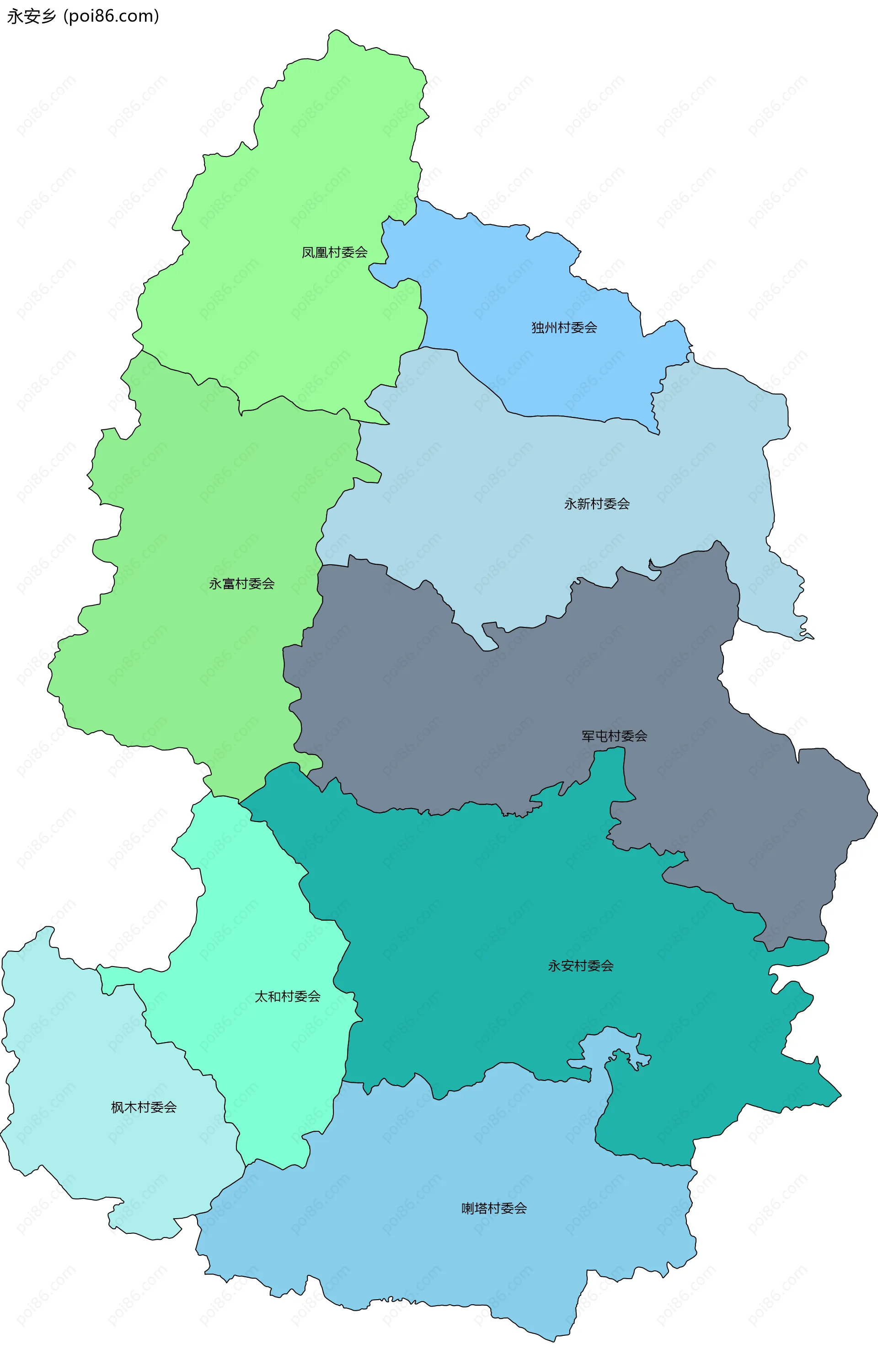 永安乡边界地图(五级行政区划)