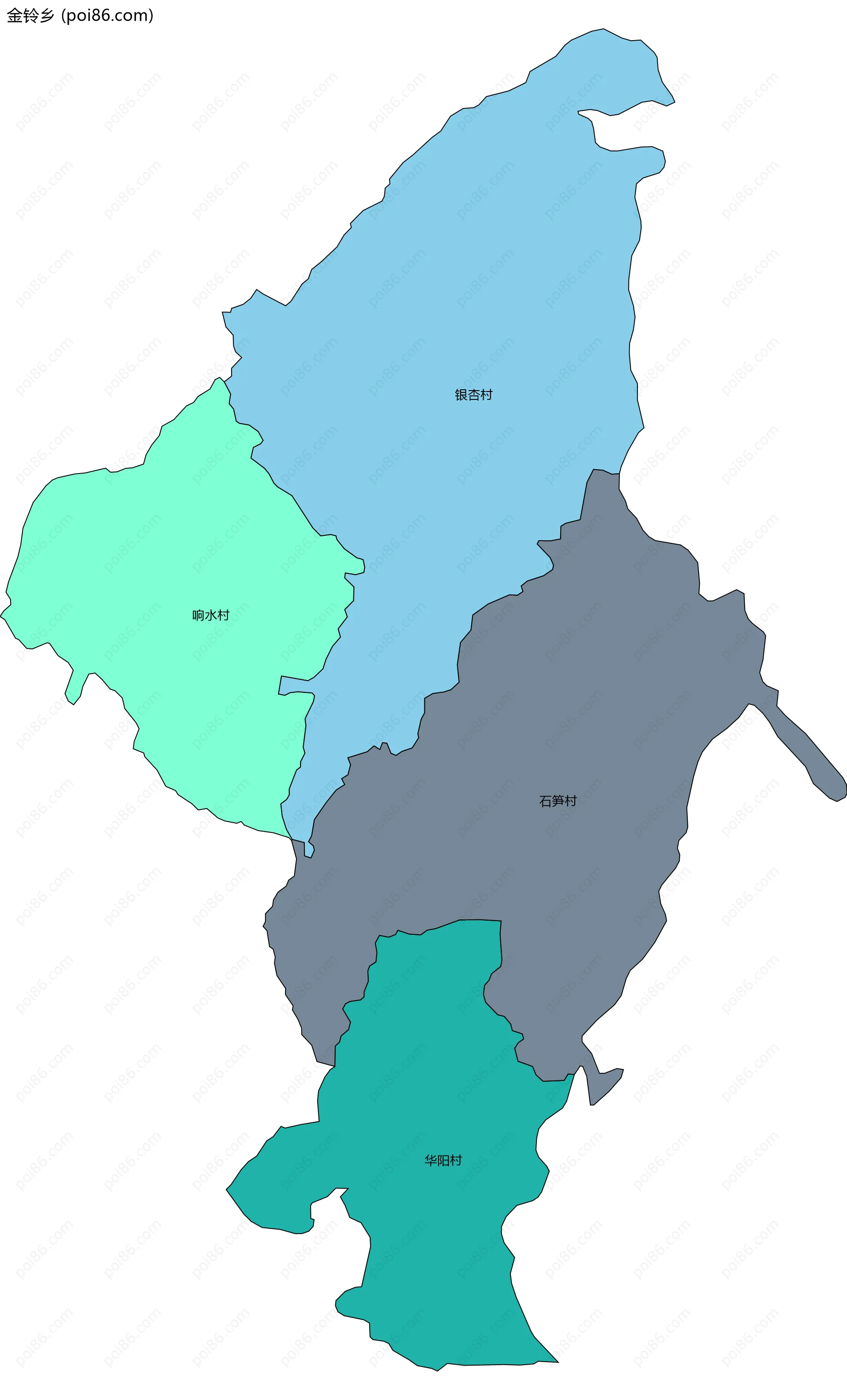 金铃乡边界地图(五级行政区划)