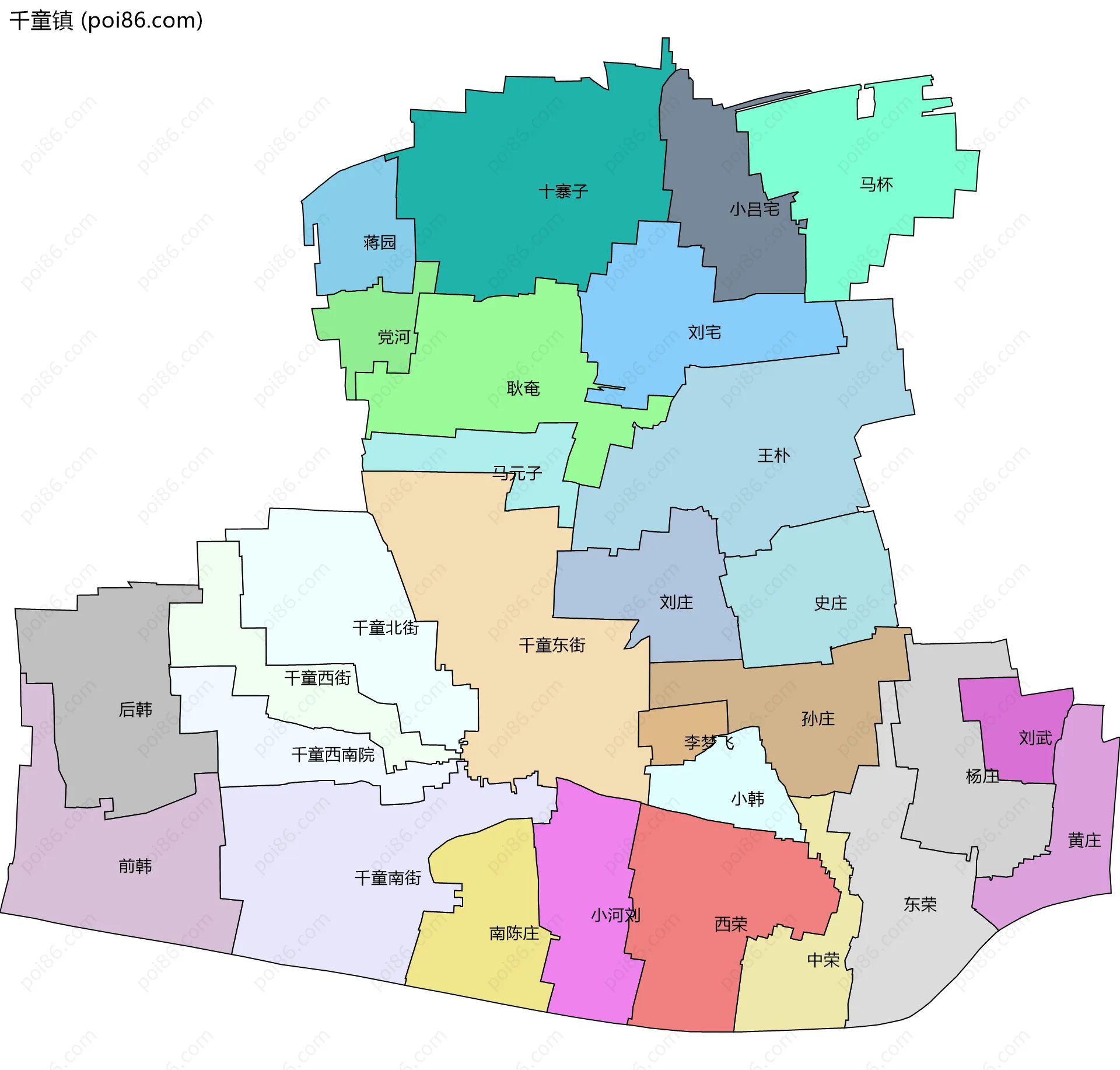 千童镇边界地图(五级行政区划)