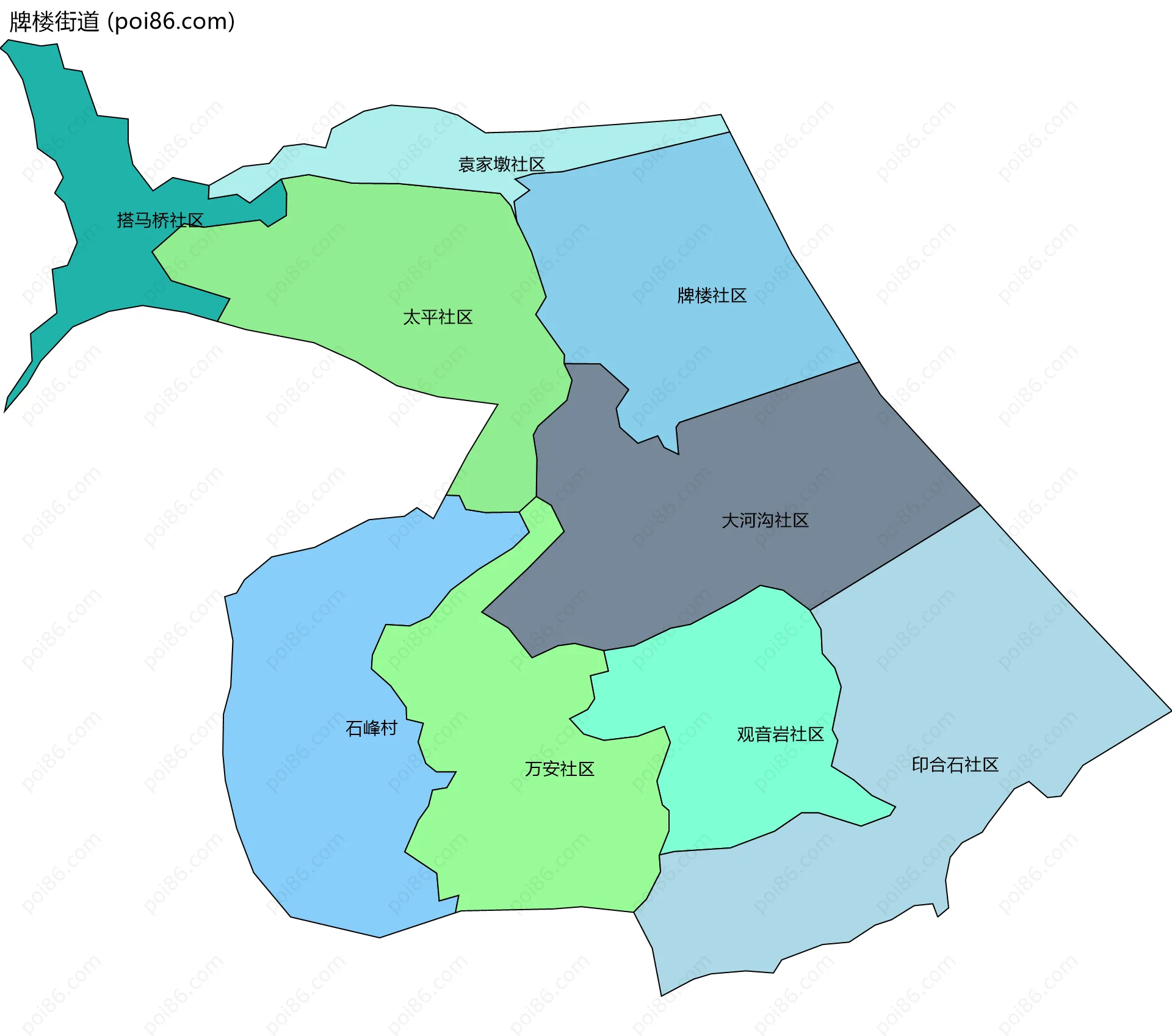 牌楼街道边界地图(五级行政区划)