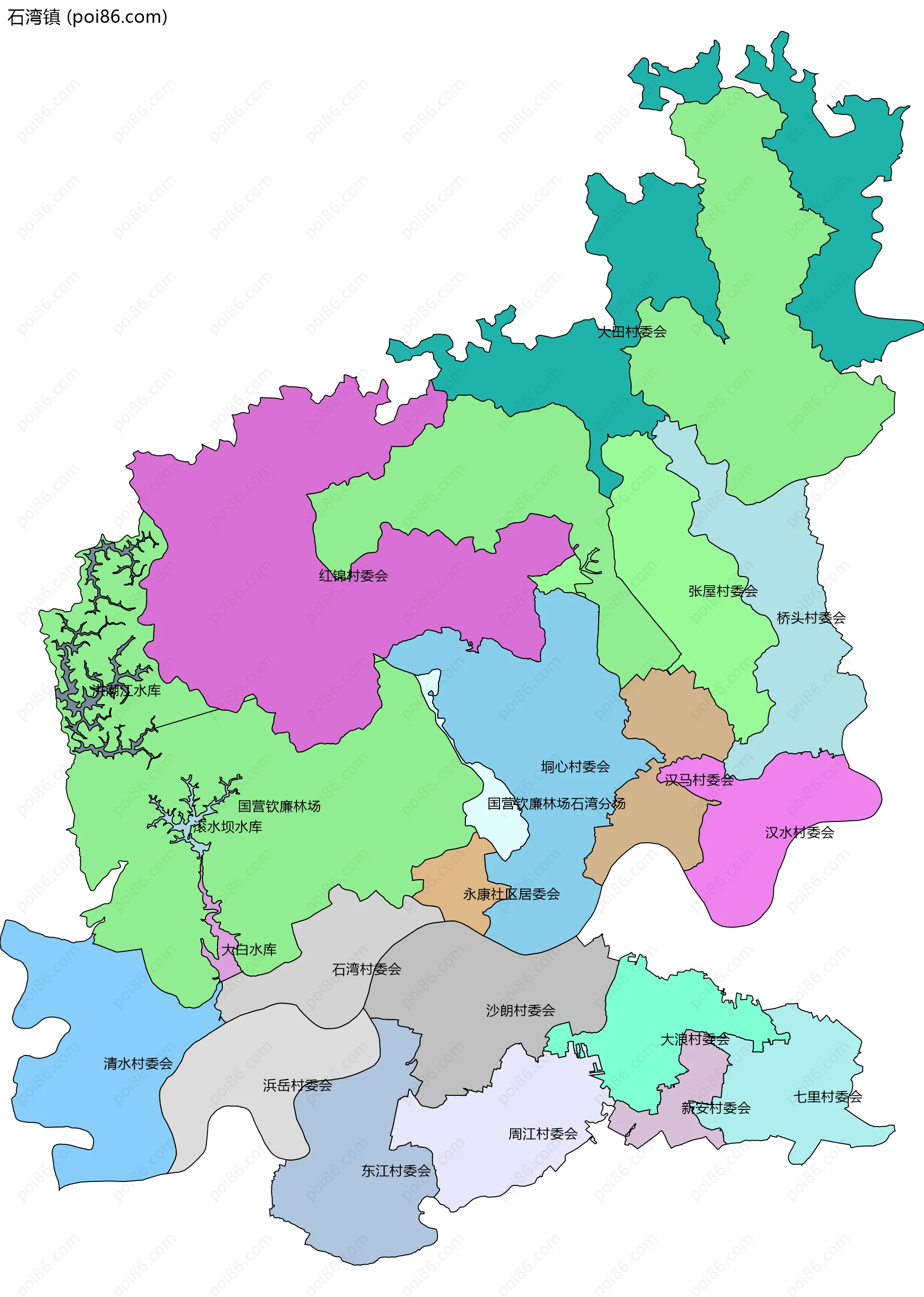 石湾镇边界地图(五级行政区划)