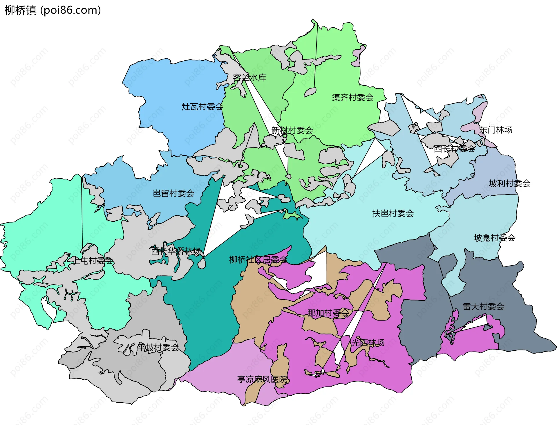 柳桥镇边界地图(五级行政区划)