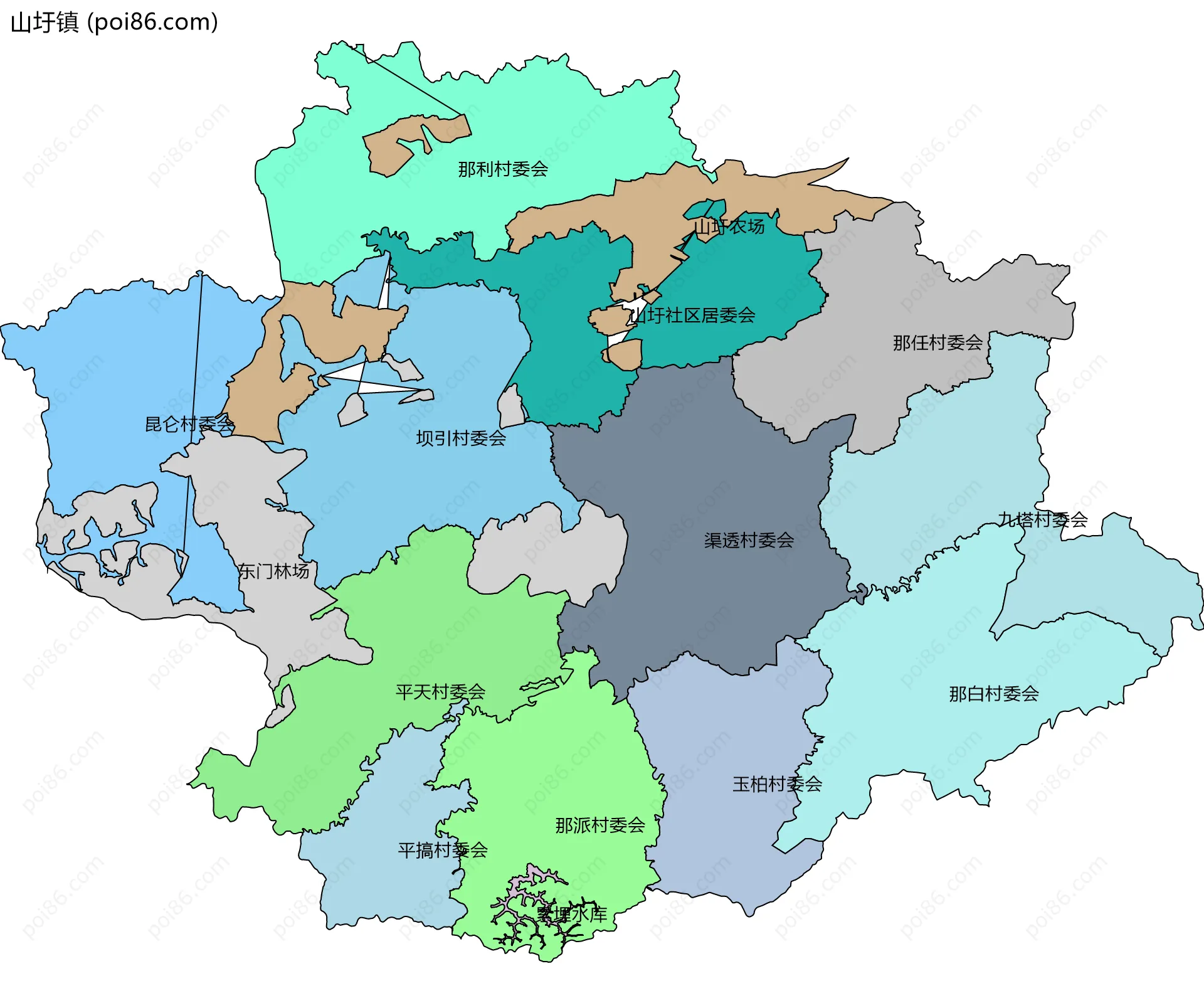 山圩镇边界地图(五级行政区划)