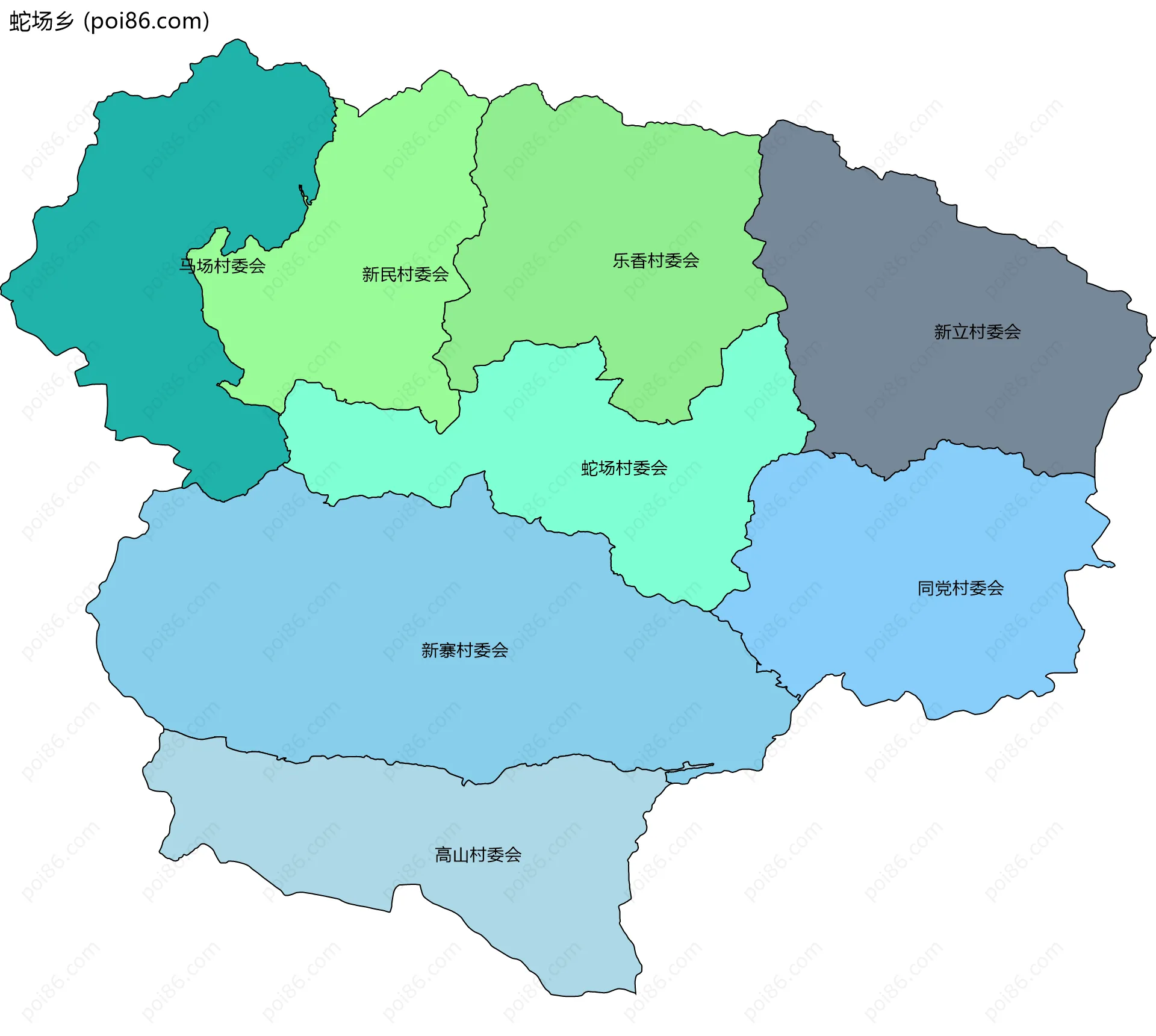 蛇场乡边界地图(五级行政区划)