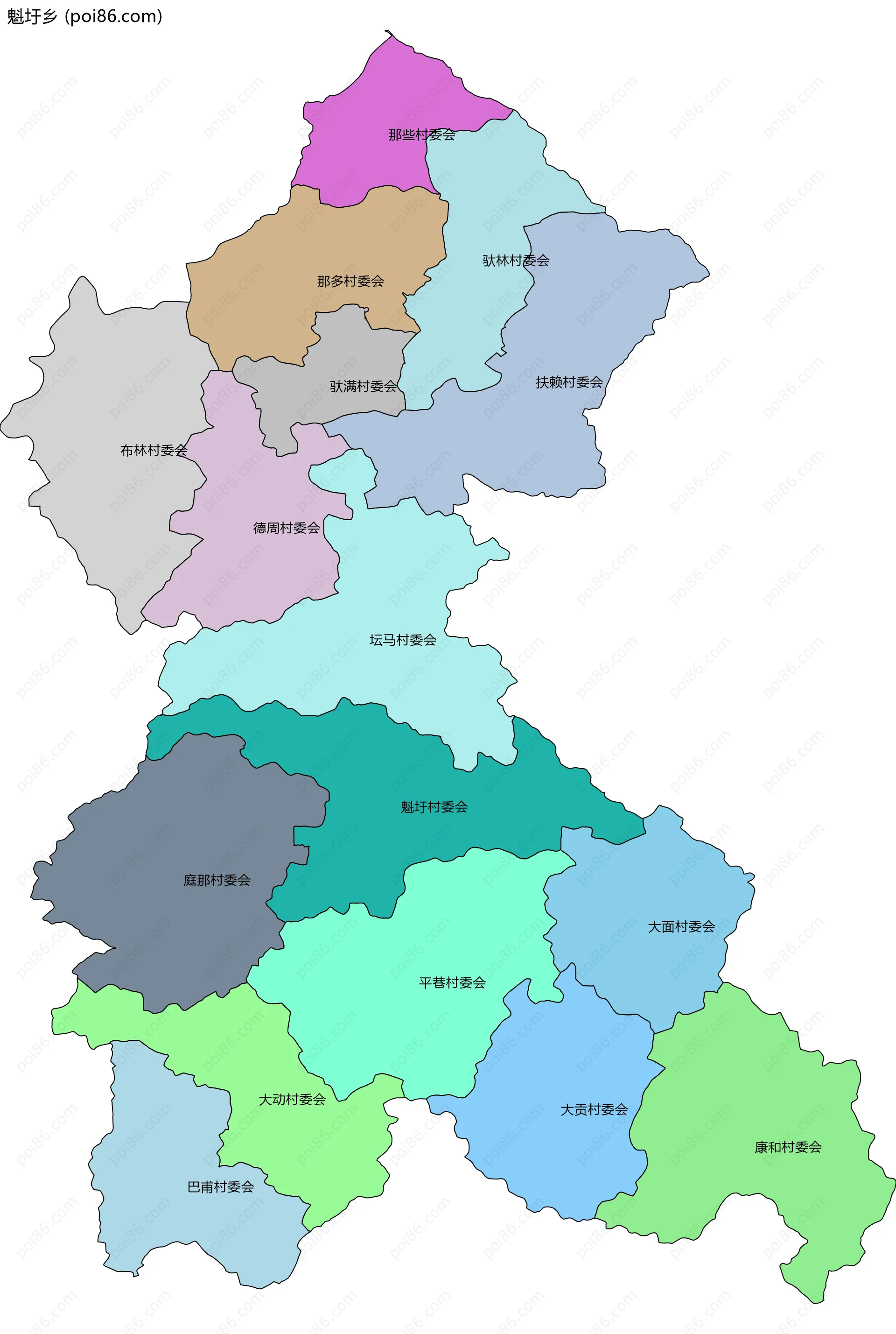 魁圩乡边界地图(五级行政区划)