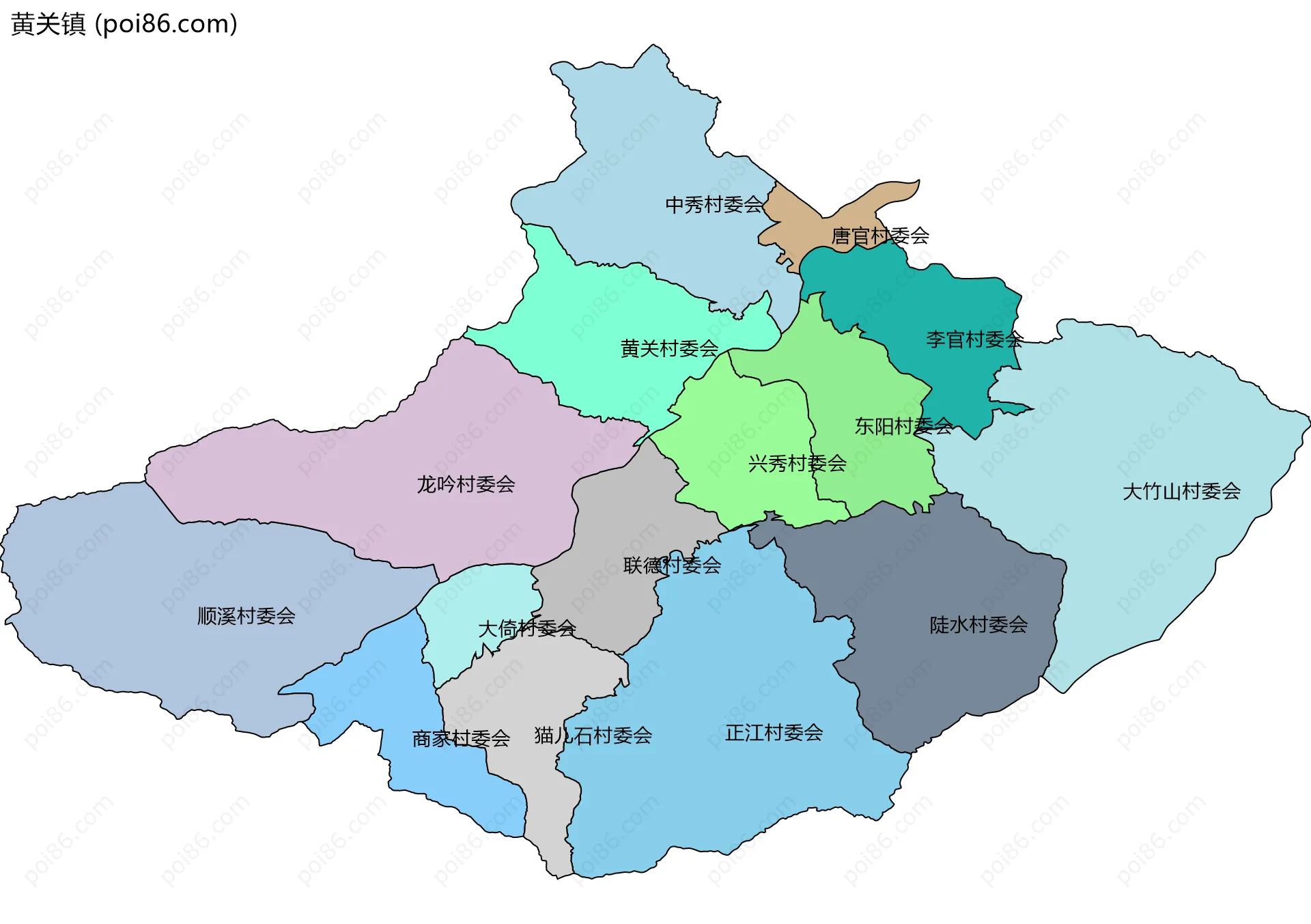 黄关镇边界地图(五级行政区划)