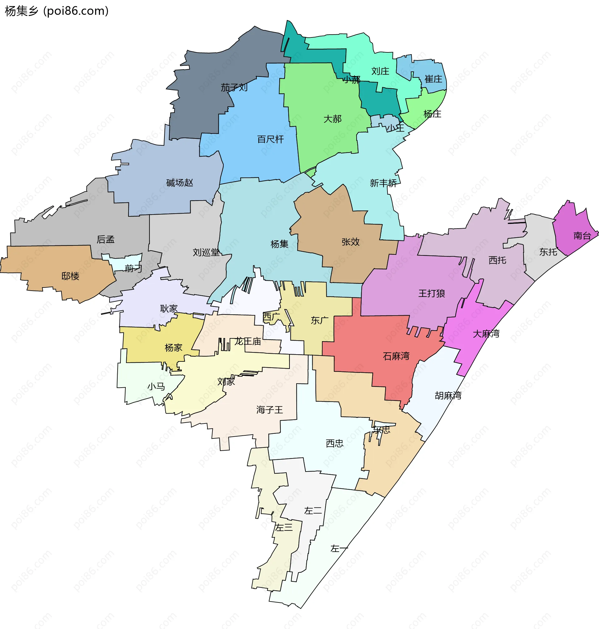 杨集乡边界地图(五级行政区划)