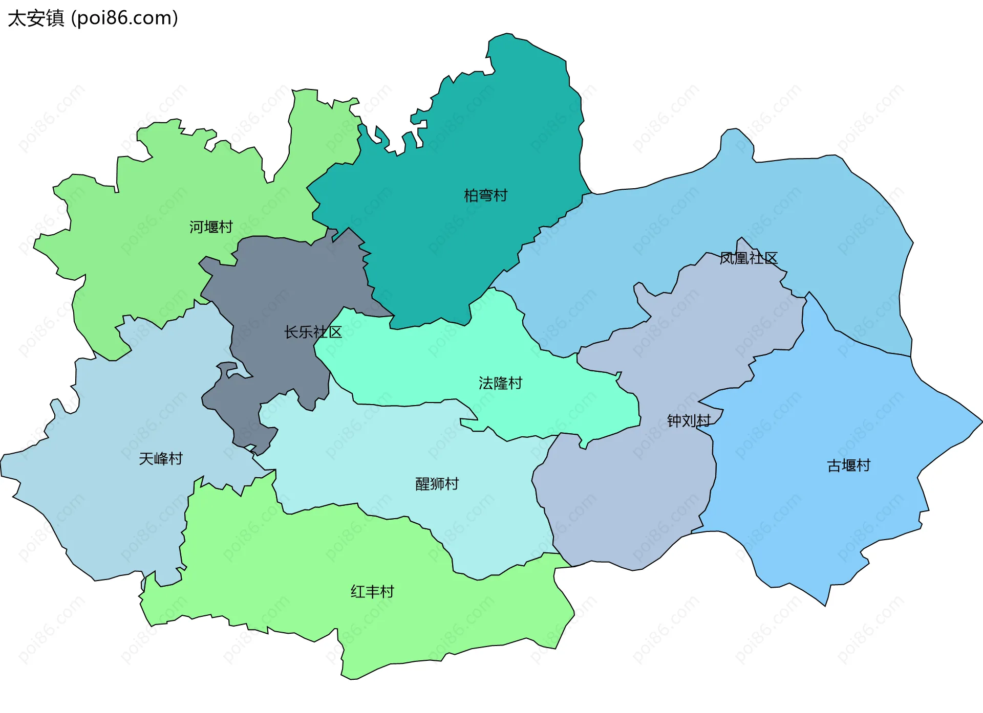 太安镇边界地图(五级行政区划)