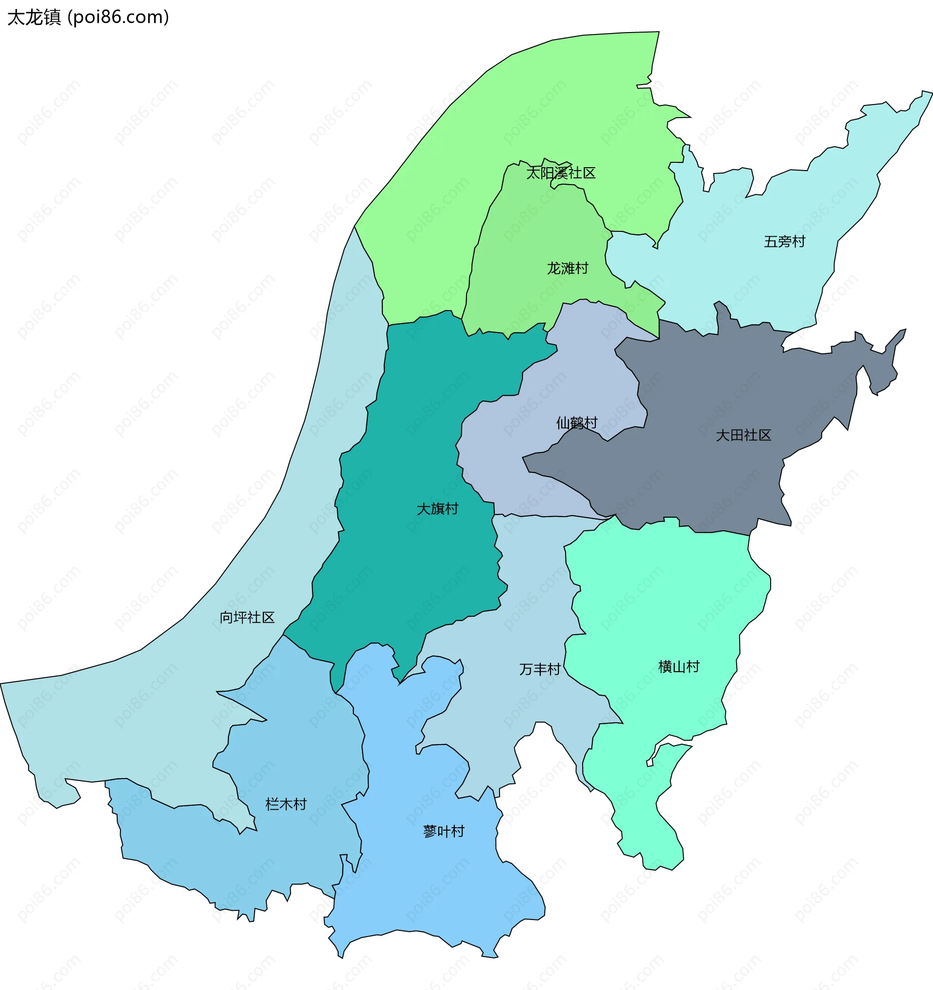 太龙镇边界地图(五级行政区划)