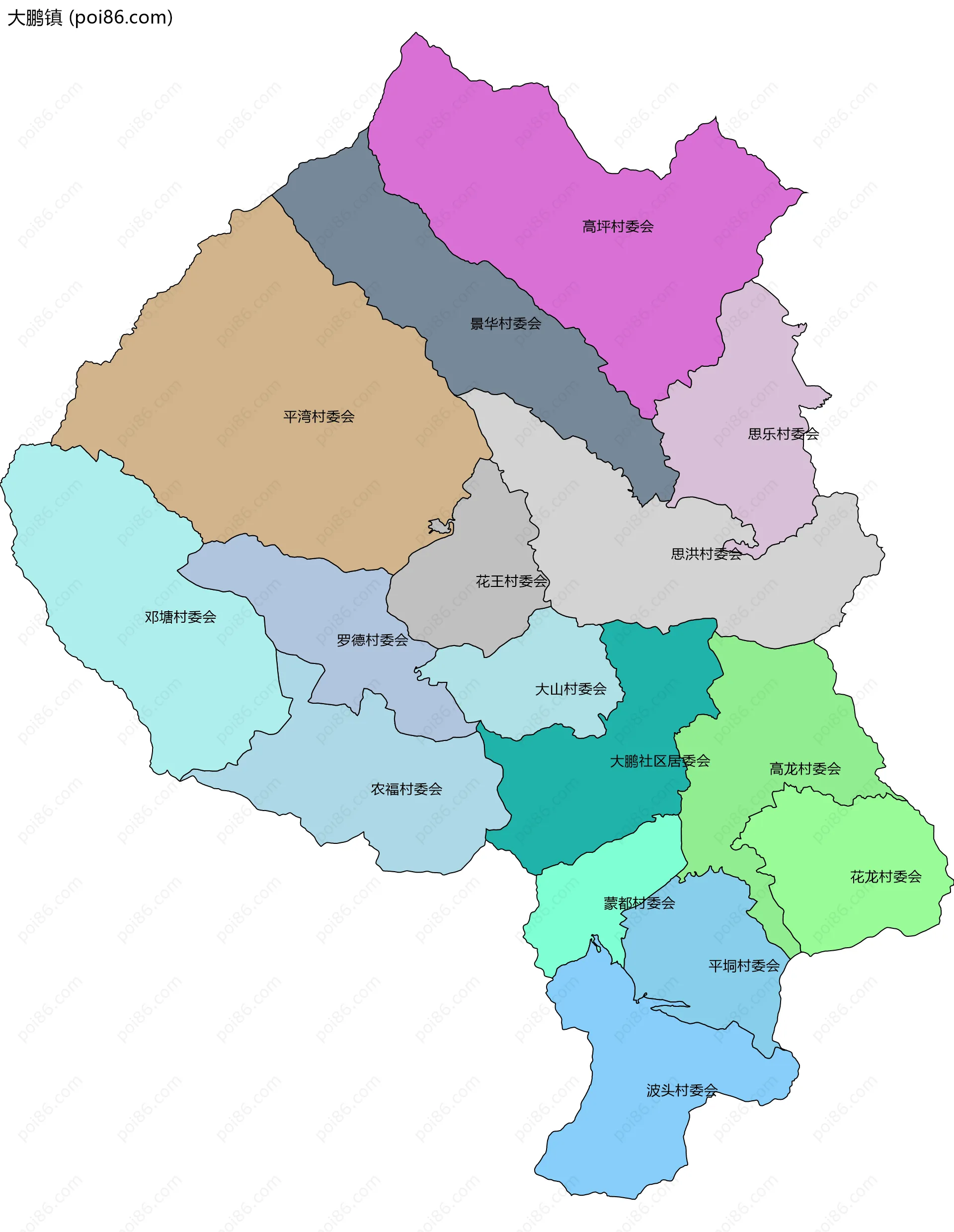 大鹏镇边界地图(五级行政区划)