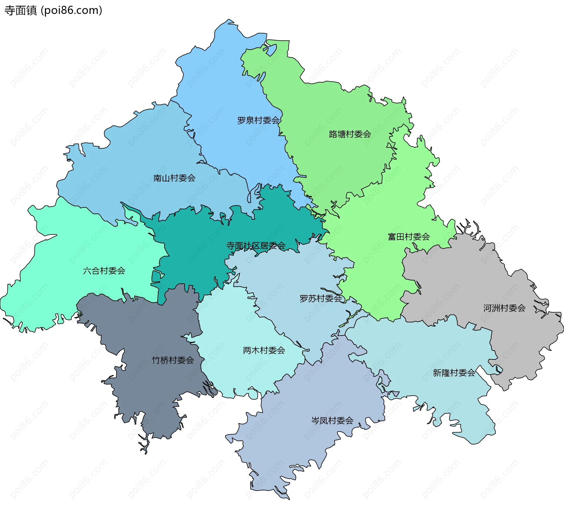 寺面镇边界地图(五级行政区划)