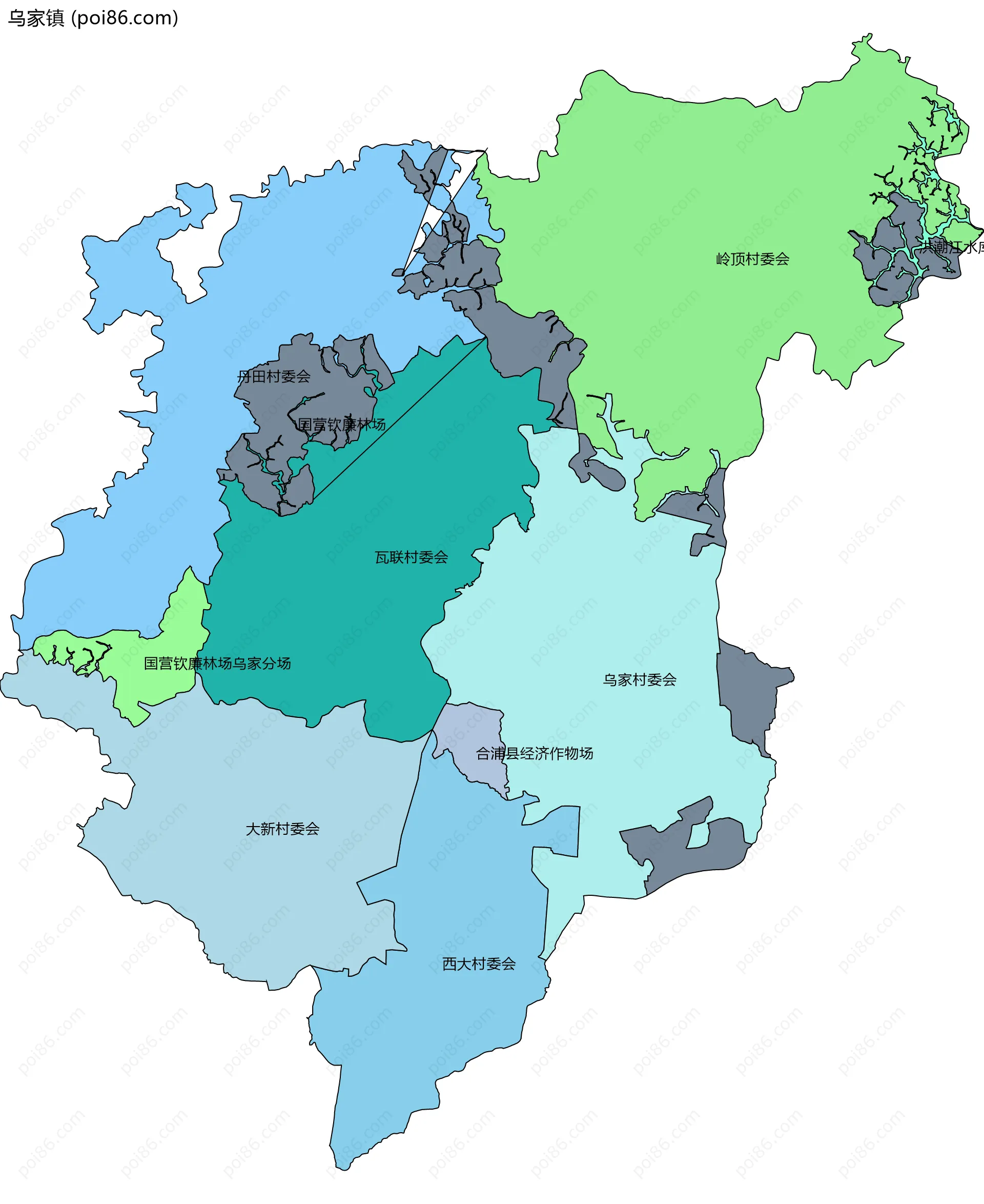 乌家镇边界地图(五级行政区划)