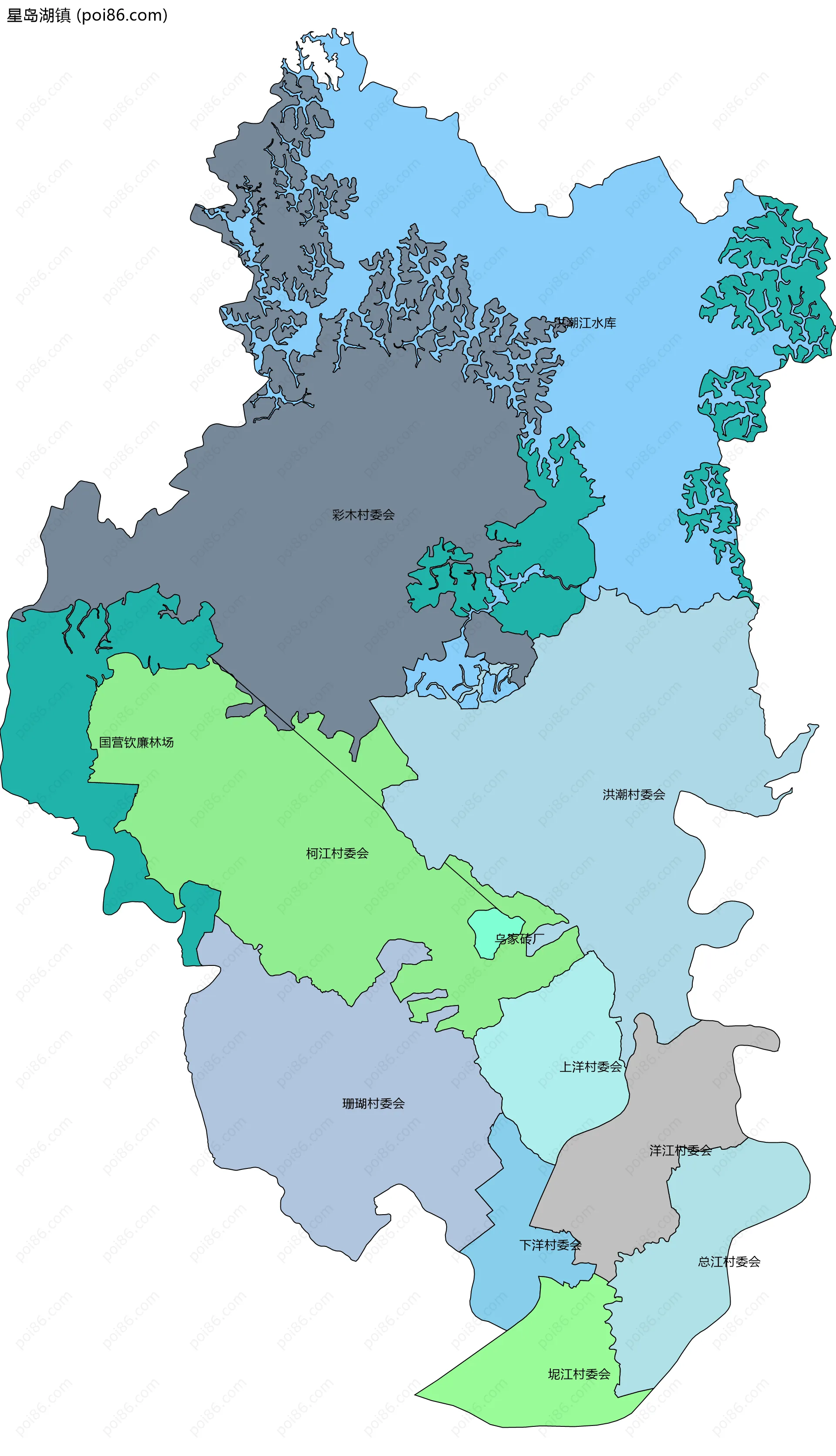 星岛湖镇边界地图(五级行政区划)