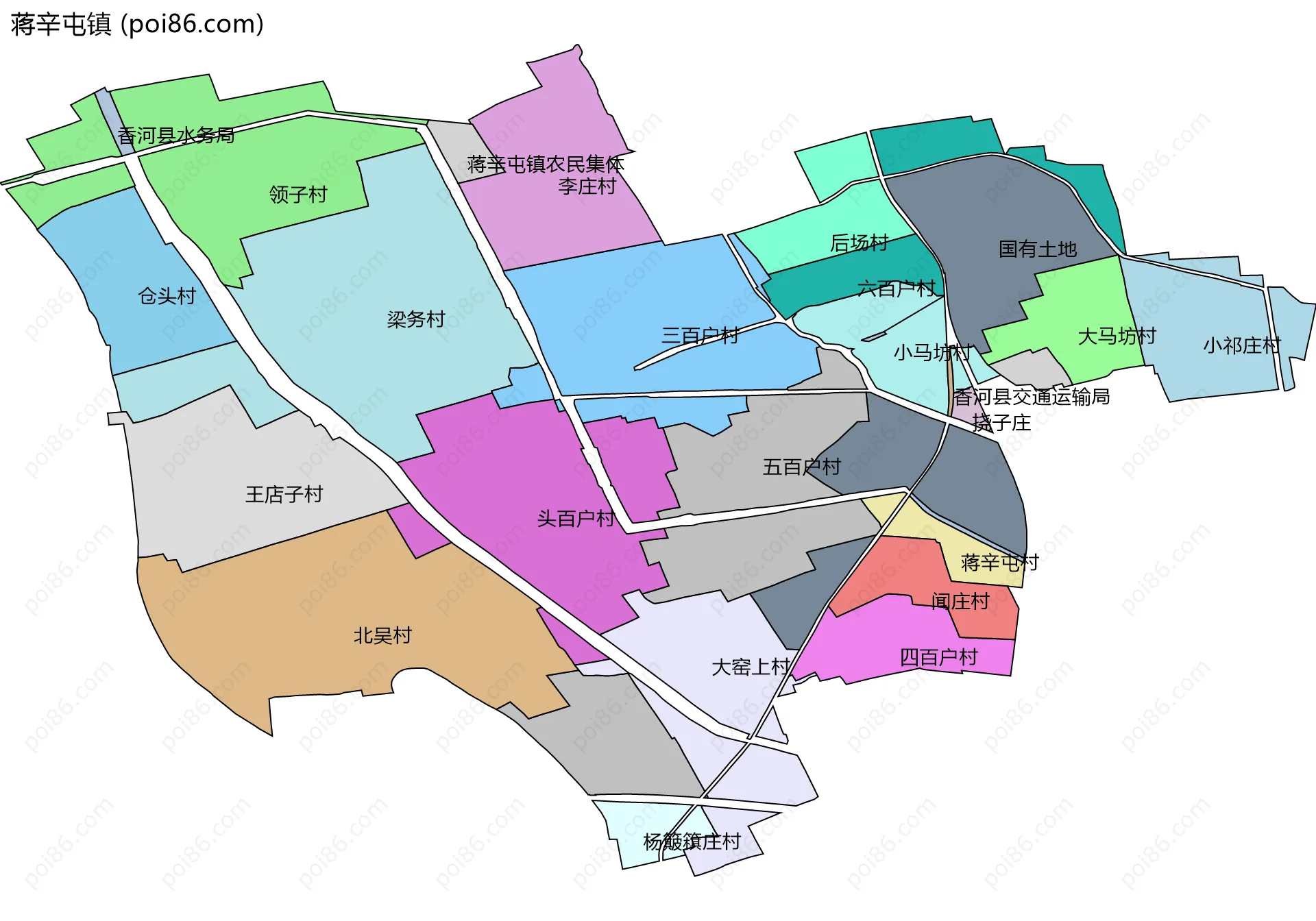 蒋辛屯镇边界地图(五级行政区划)