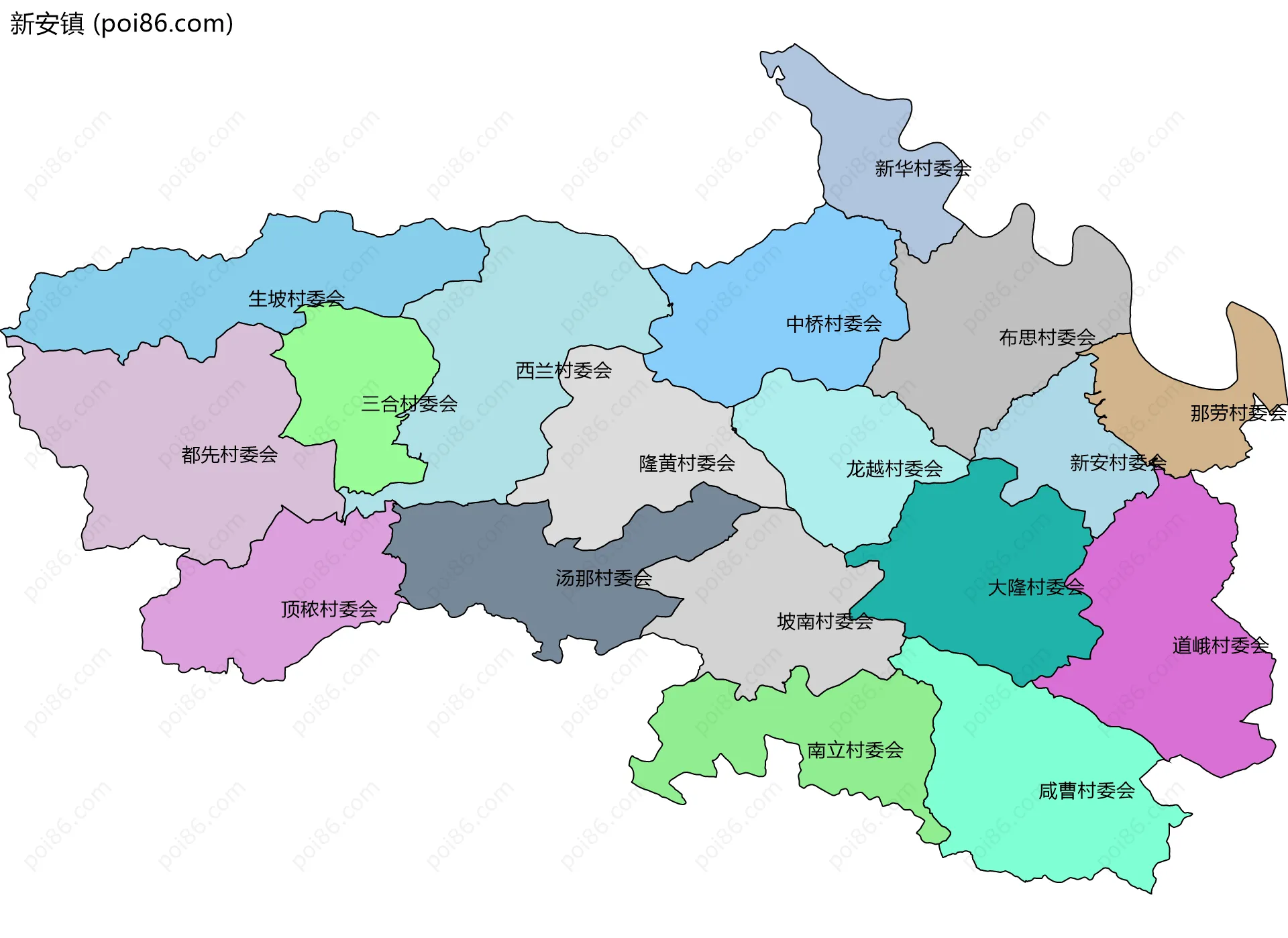 新安镇边界地图(五级行政区划)